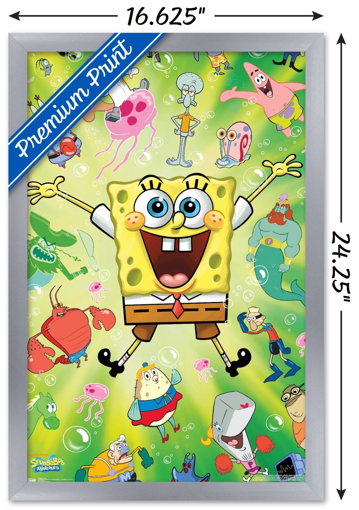 Trends International Nickelodeon Spongebob SquarePants Burst Wall Poster - 14.725 x 22.375 Inches Silver Framed Art Print - Perfect for Kids' Room Decor, Game Room & Office Wall Art
