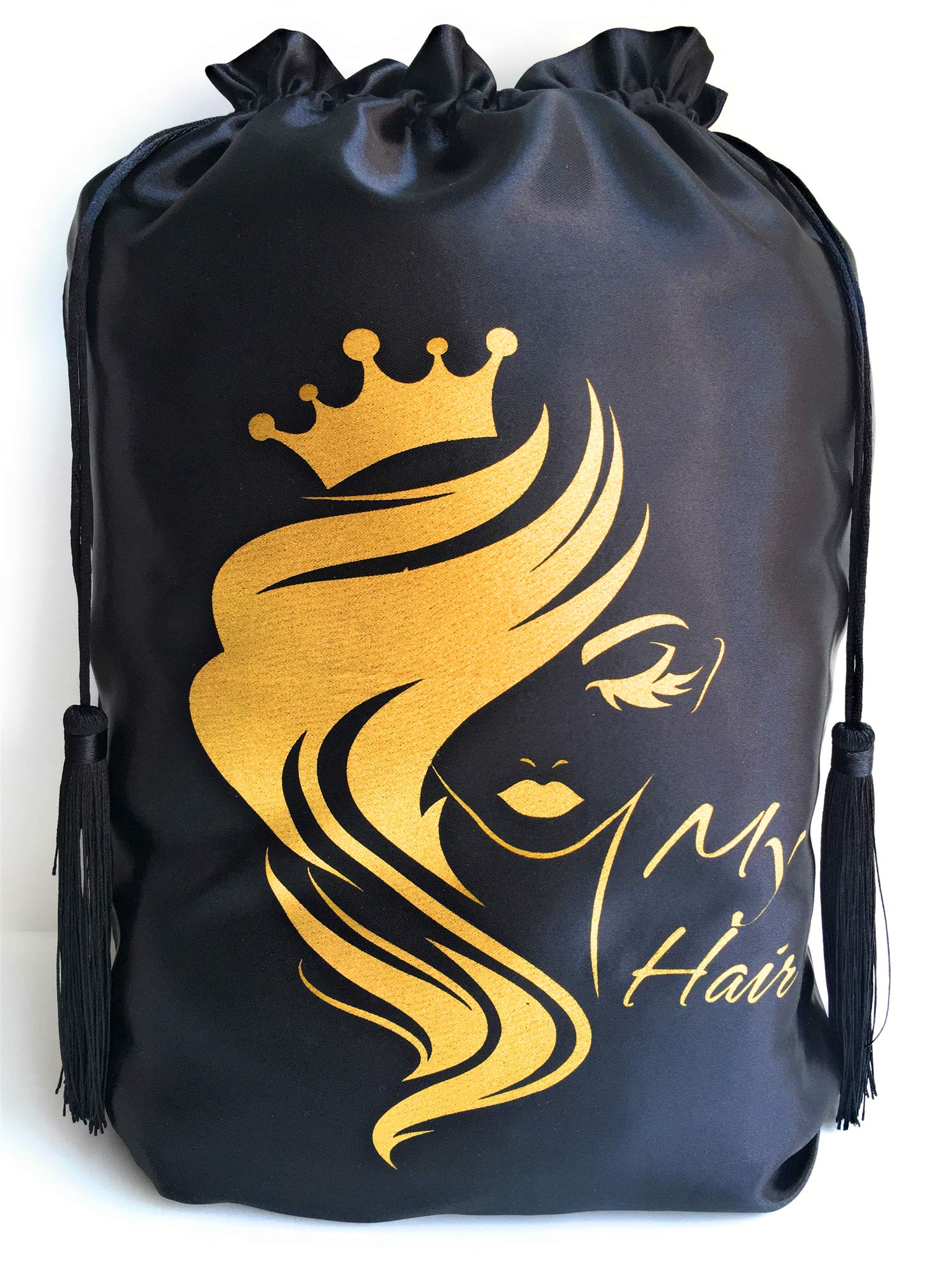 Premium Silk Wig Storage Bags - 5-Piece Set of Soft Satin Drawstring Pouches for Wigs, Hair Extensions & Tools | Travel-Friendly Hair Organizer | Ideal for Salon Professionals & Hair Care Enthusiasts | Perfect for Travel, Storage & Business Gifting (Black)