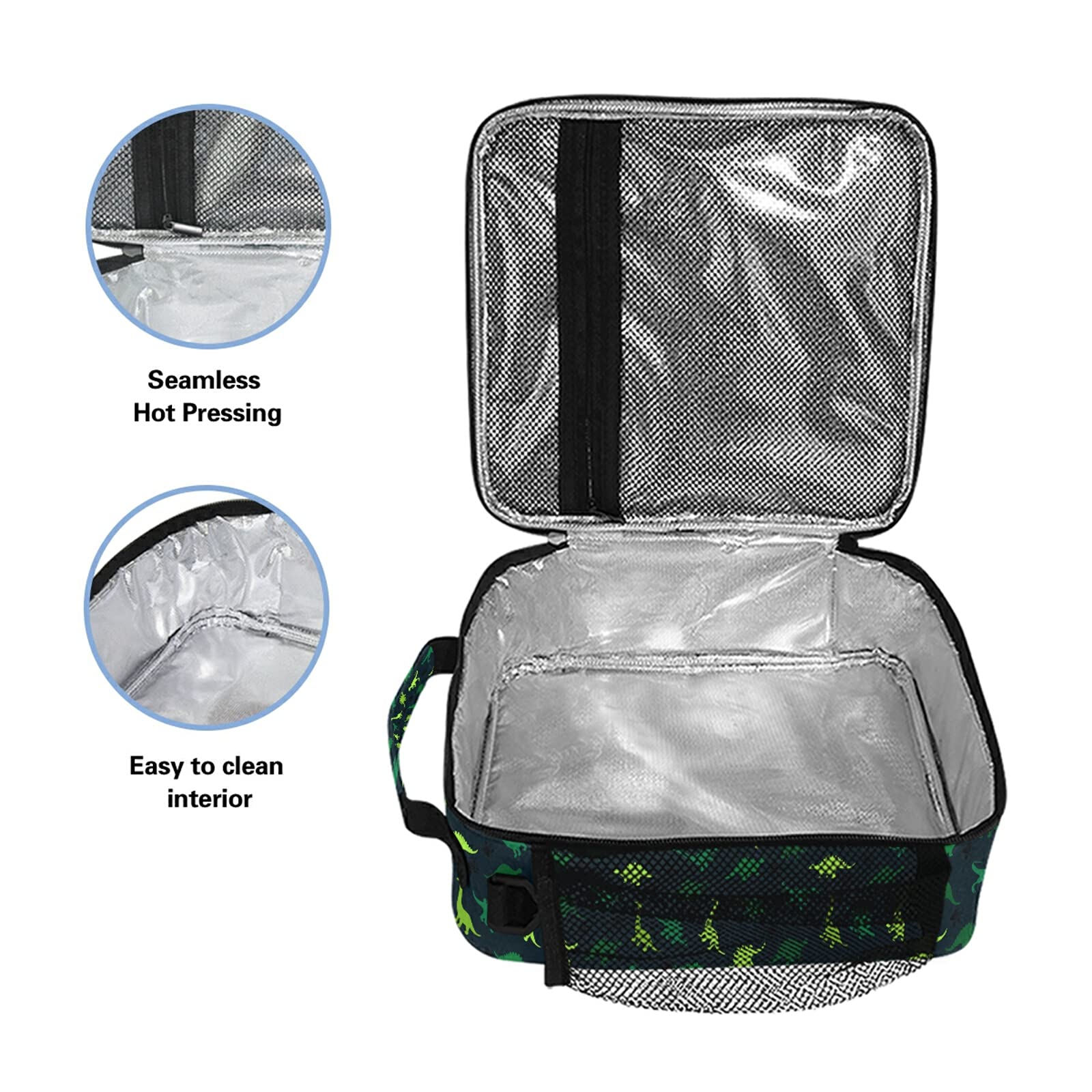 Dinosaur Insulated Lunch Box with Handle - Leakproof Square Meal Bag for Kids, Women, Men | Perfect for School, Work, Office, Picnic & Travel | Cute Dino Design for Boys & Girls