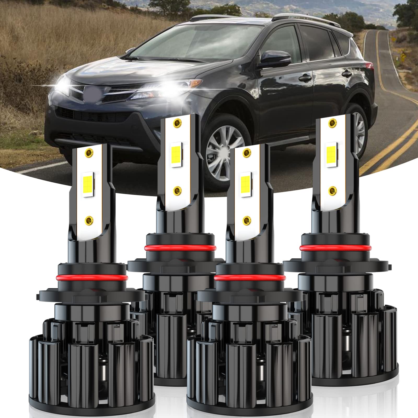 2013-2015 Toyota RAV4 LED Headlight Bulbs Kit - 9005 High/Low Beam 60W 10000LM 6000K Cool White Super Bright CSP LED Lights - Plug & Play (4 Pack) - Perfect for Night Driving & Off-Road Adventures
