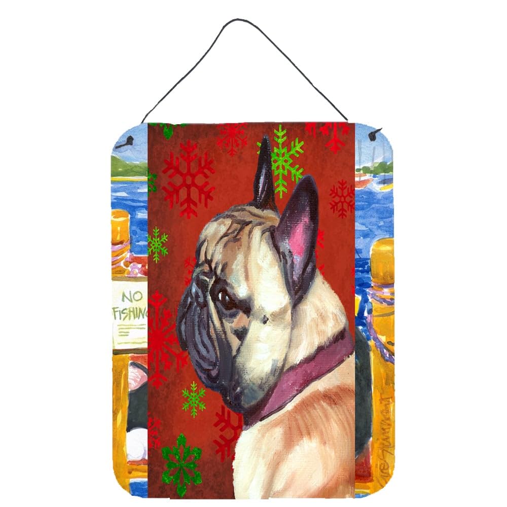 French Bulldog Frenchie Red Snowflakes Holiday Christmas Wall Decor - Aluminum Metal Sign for Kitchen, Bar, Bathroom, Front Door - Perfect for Home & Office Holiday Decorations