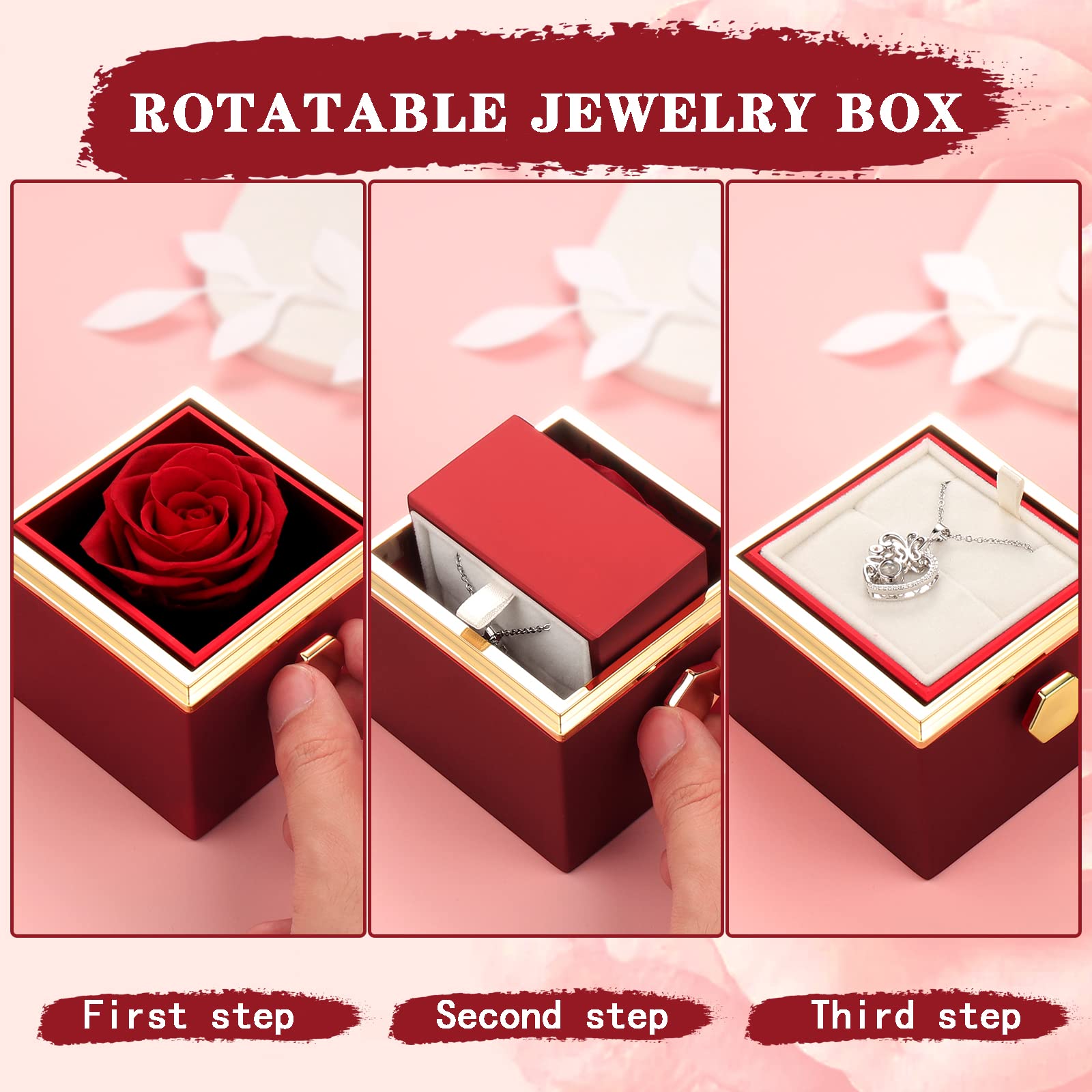 Real Preserved Rose with 'I Love You' Necklace in 100 Languages - Eternal Flower Gift for Anniversary, Valentine's Day, Birthday (Red) - Perfect Romantic Present for Wife, Girlfriend, Mom, or Special Someone