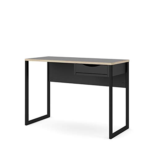 BOWERY HILL Black Matte and Oak 1-Drawer Writing Desk - Compact Home Office Furniture for Small Spaces, Dorm Rooms & Workspaces
