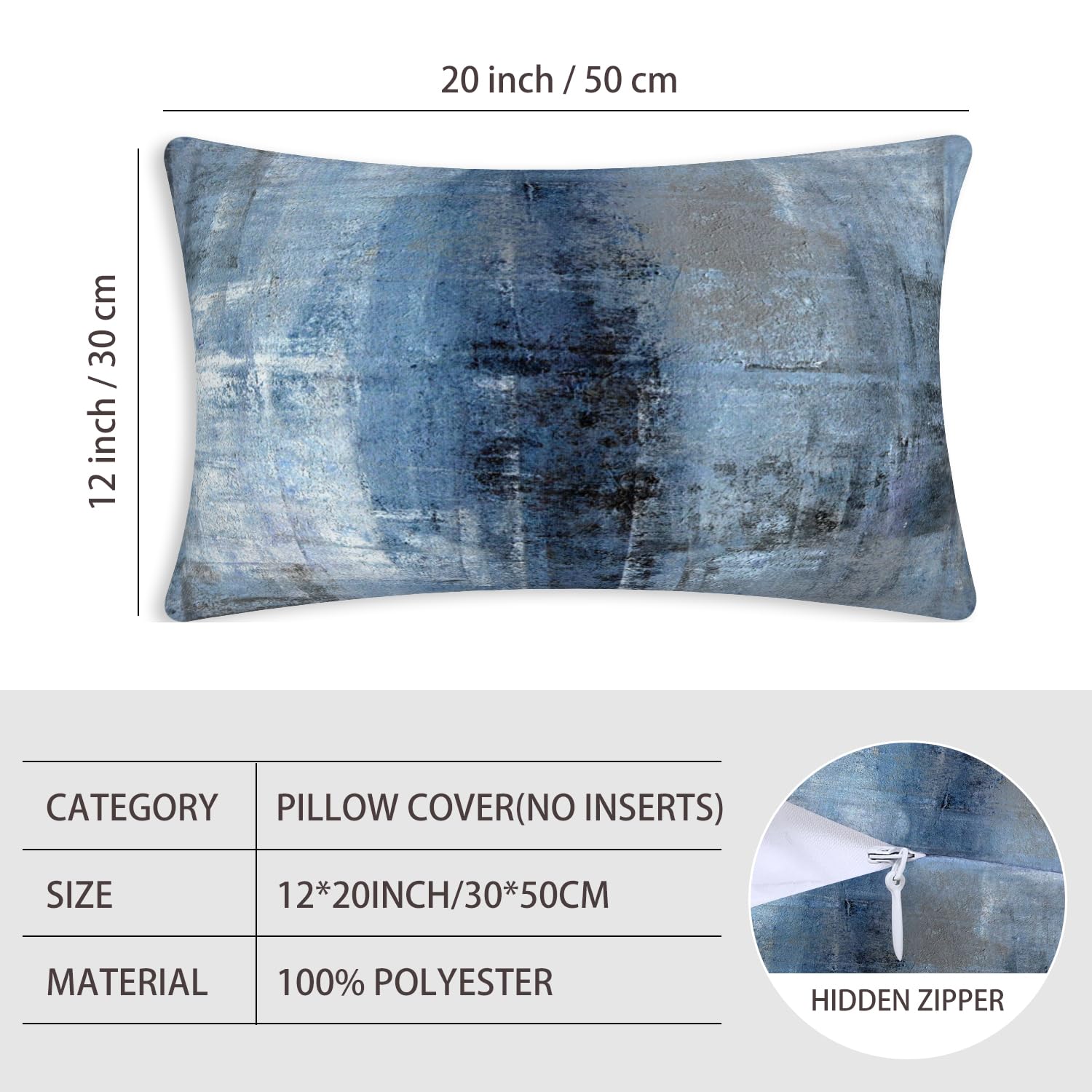 Blue and Grey Abstract Art Throw Pillow Covers Set of 2 - 12x20 Inch Modern Decorative Cushion Covers for Sofa, Bedroom & Living Room - Perfect for Home Decor, Accent Pillows and Cozy Interior Styling