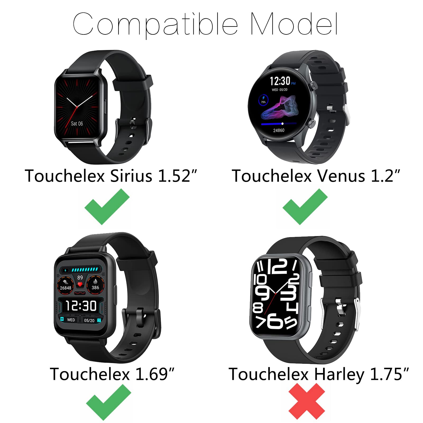 FitTurn Watch Band for TouchElex Venus & Sirius Smartwatches - Sport & Daily Wear