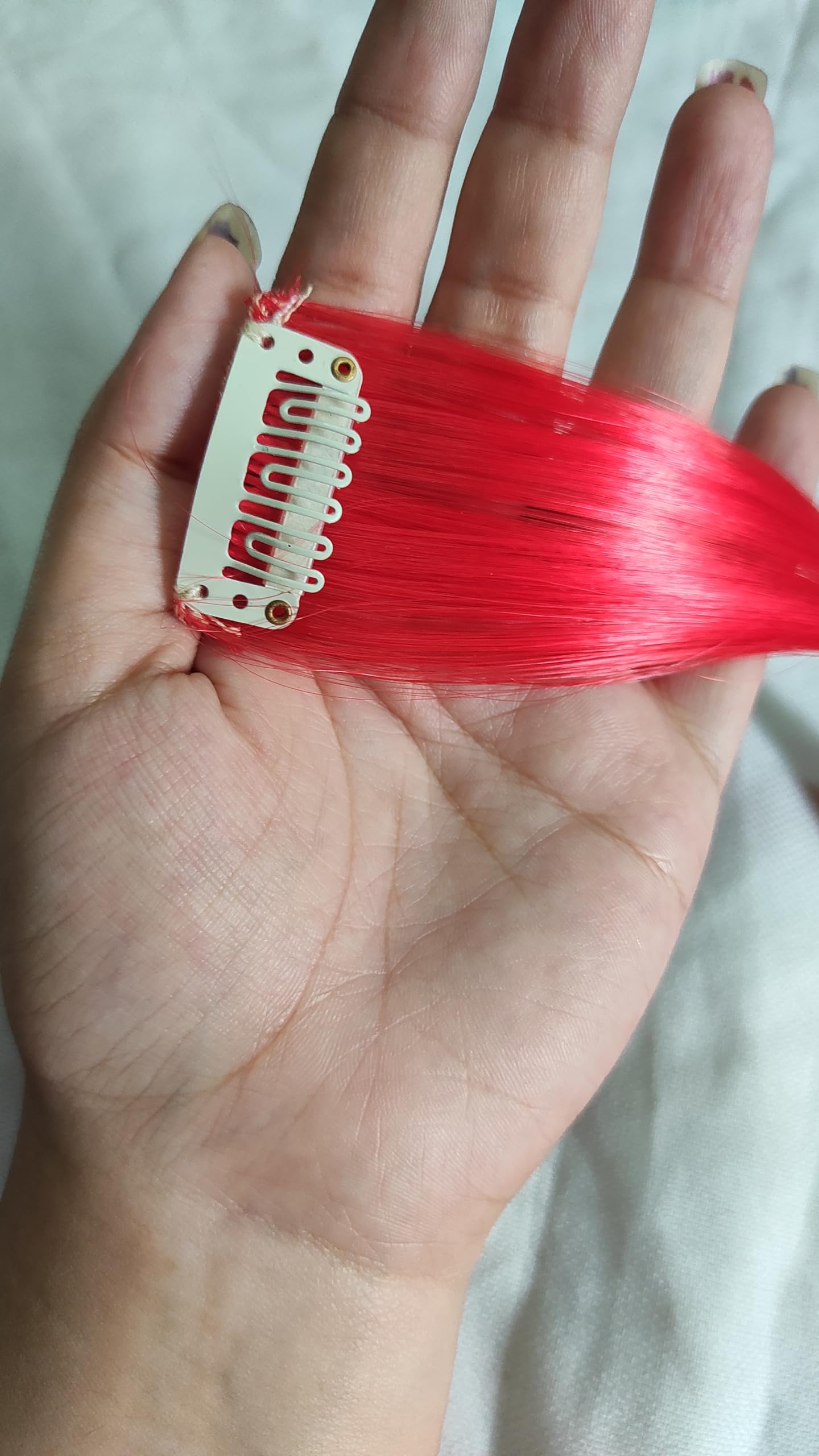 Delightful Wears 19-Inch Streak Hair Colored Extensions & Highlighters for Women & Girls - Set of 2 (Red) | Clip-In Hair Extensions for Party, Cosplay & Daily Styling