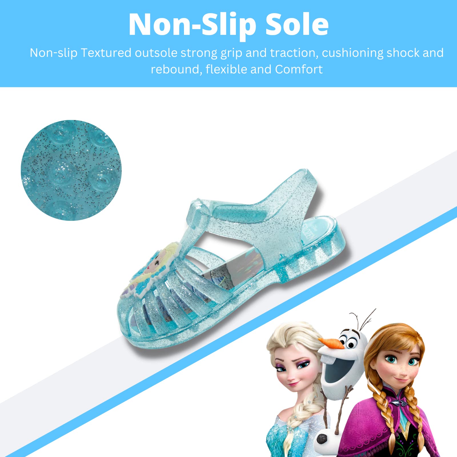 Disney Frozen Jelly Sandals for Girls - Toddler & Little Kid Size - Comfortable Summer Beach Shoes for Outdoor Play & Pool Party