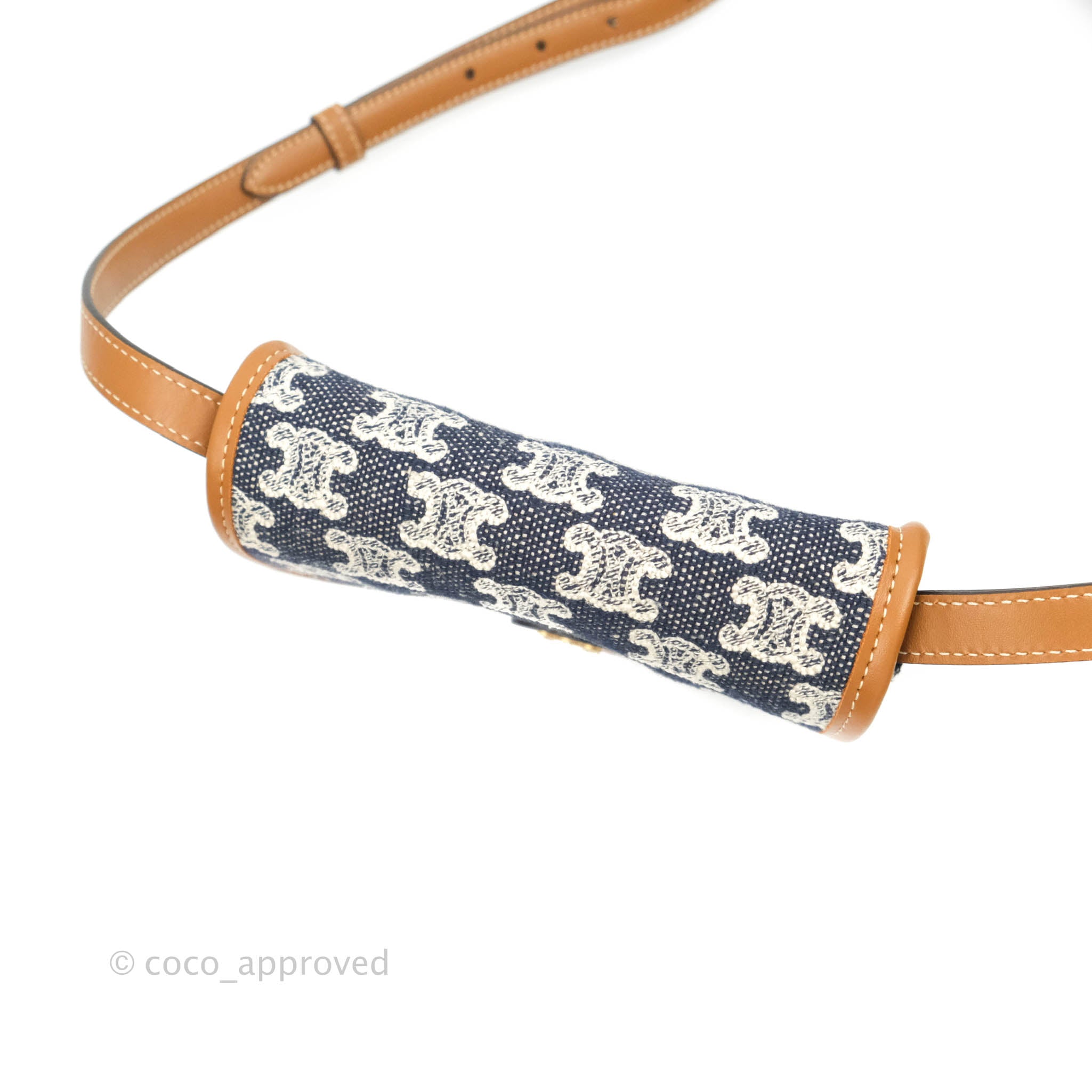 Celine Mini Besace Bag in Navy Textile with Triomphe Embroidery Calfskin Leather - Stylish Crossbody Purse for Women, Perfect for Work, Travel & Everyday Use