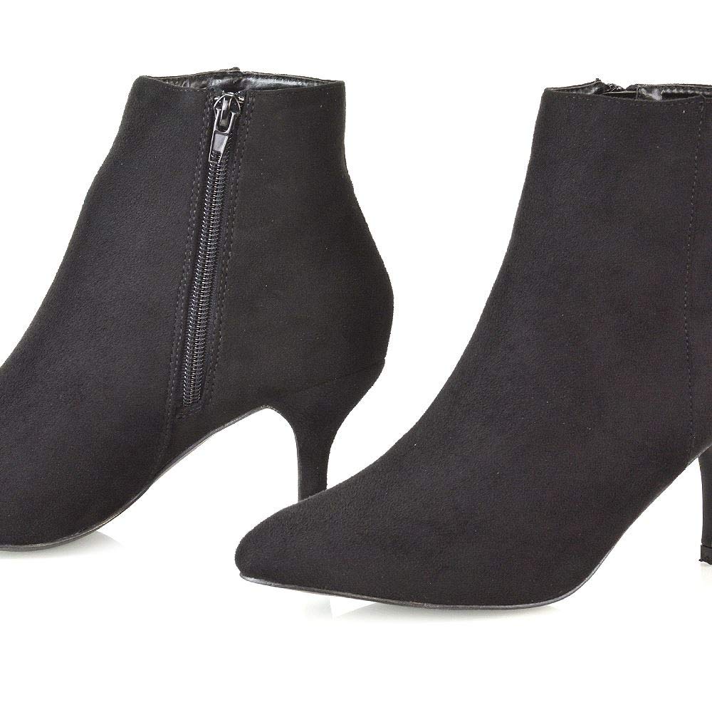 Women's Ankle Boots with Low Kitten Heel - Pointy Toe Zip-Up Booties for Ladies (Available in Multiple Sizes) - Perfect for Office, Date Night & Fall Fashion