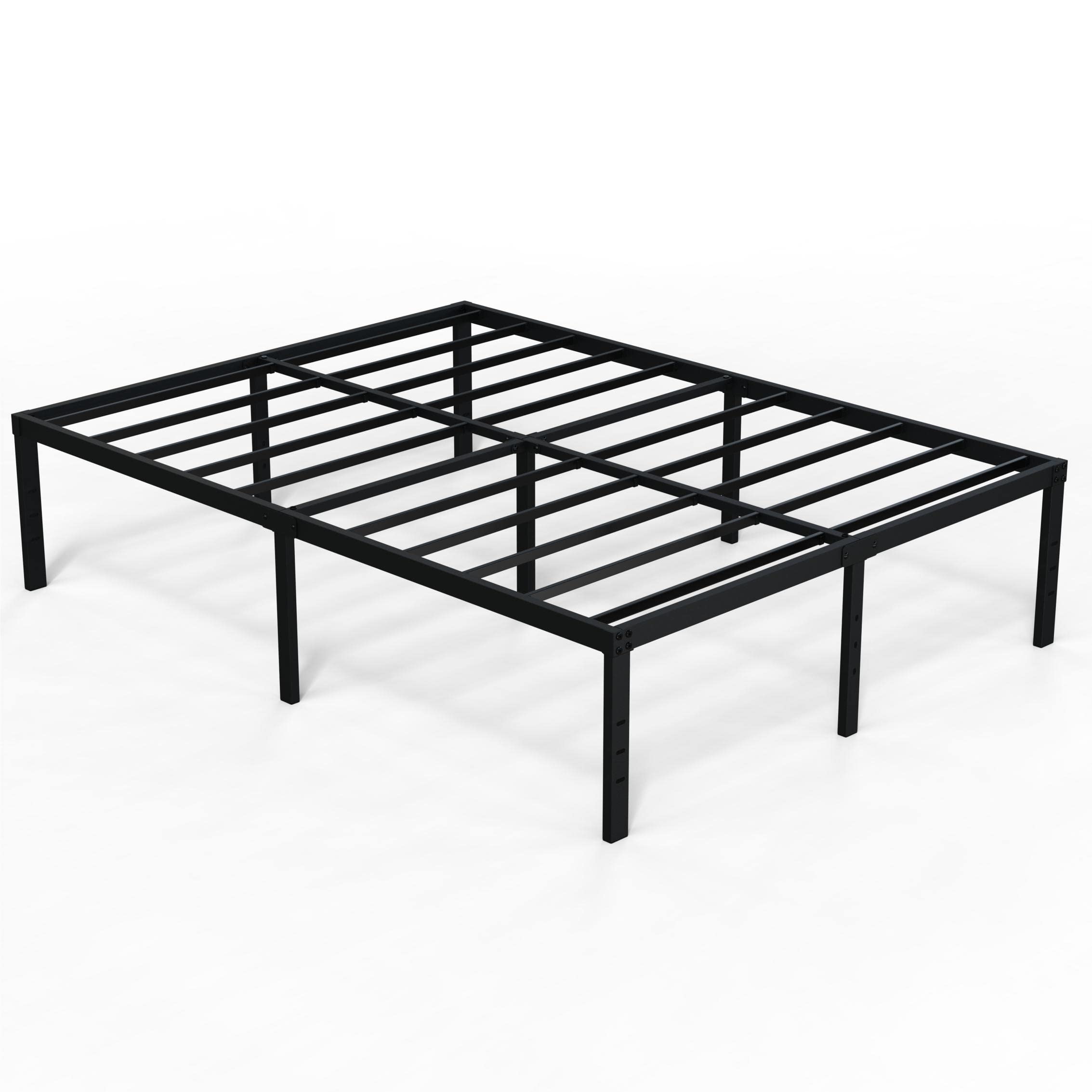 EMODA 18 Inch Heavy Duty California King Bed Frame - Tall Metal Platform with Large Storage Space, No Box Spring Needed, Noise Free, Black - Perfect for Master Bedrooms & Guest Rooms