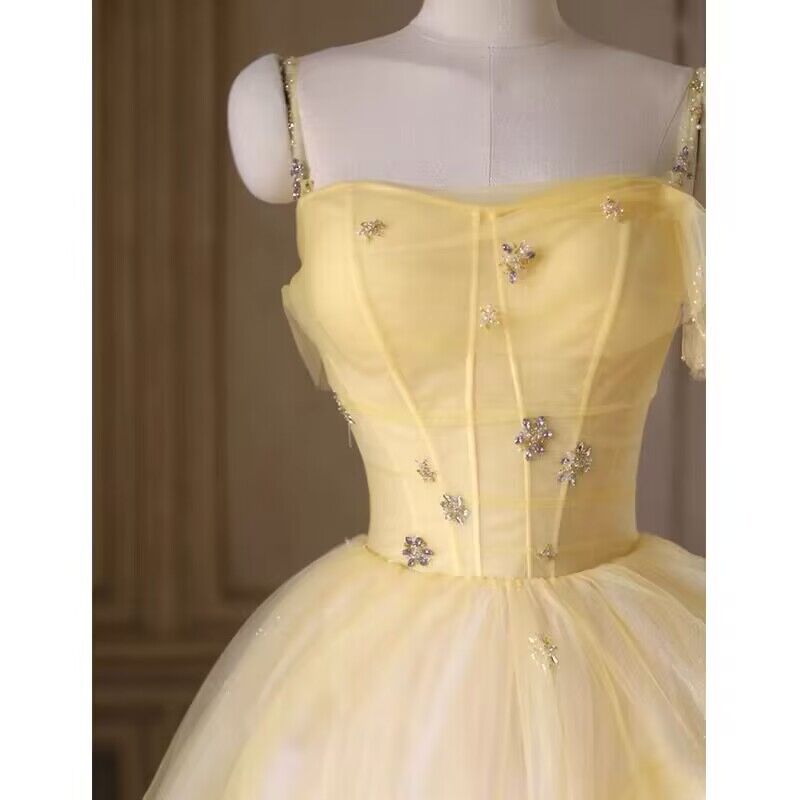 Elegant A-Line Yellow Tulle Prom Dress for Birthday Party & Special Occasions - Style J2975 | Perfect for Homecoming, Quinceañera & Formal Events