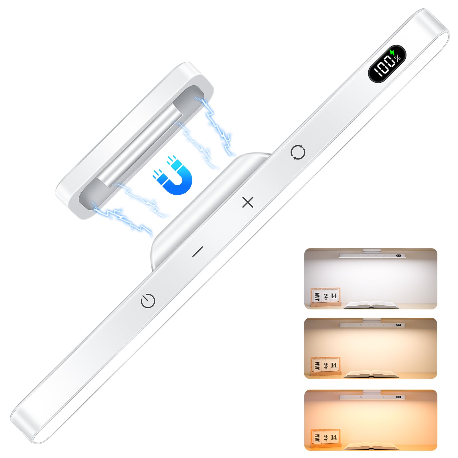 Ferswe 3W Rechargeable LED Light Bar - Adjustable 3-Color Touch Light with 120 LEDs, Magnetic Cabinet Lights for Makeup Vanity, Closet, Kitchen, Bedroom & Bathroom | Stick-On Wall Lighting for Home Decor & Night Use