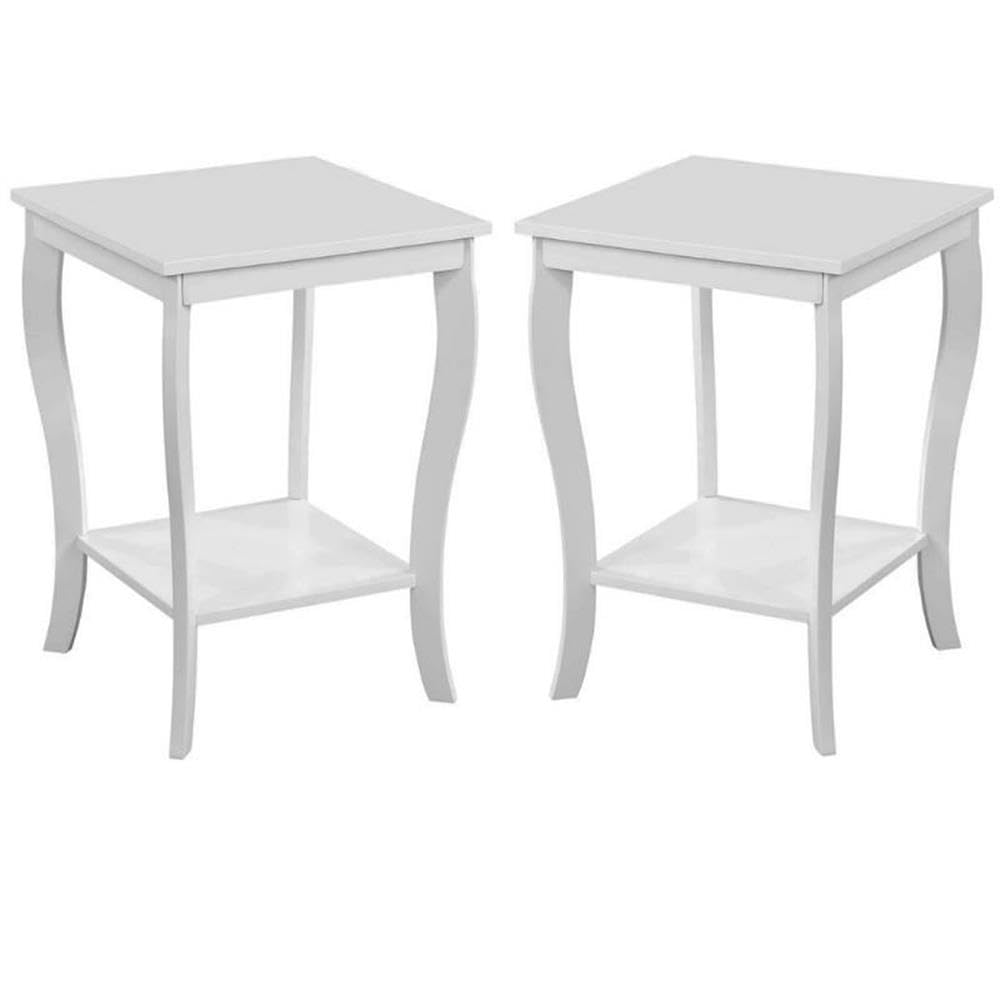 White Wood Finish Square End Table Set of 2 - Modern Side Table for Living Room, Bedroom, or Office - Home Square Furniture
