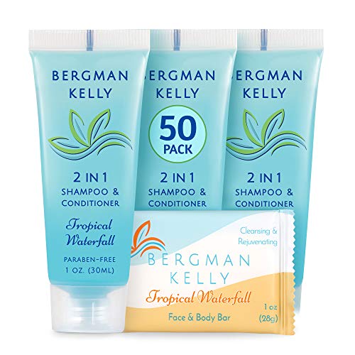 BERGMAN KELLY 2-in-1 Shampoo & Conditioner Soap Bars - Tropical Waterfall Scent (100-Piece Set, 1 oz Each) | Moisturizing & Refreshing Hotel Toiletries for Guests | Perfect for Luxury Hotels, Spas, and Travel Amenities