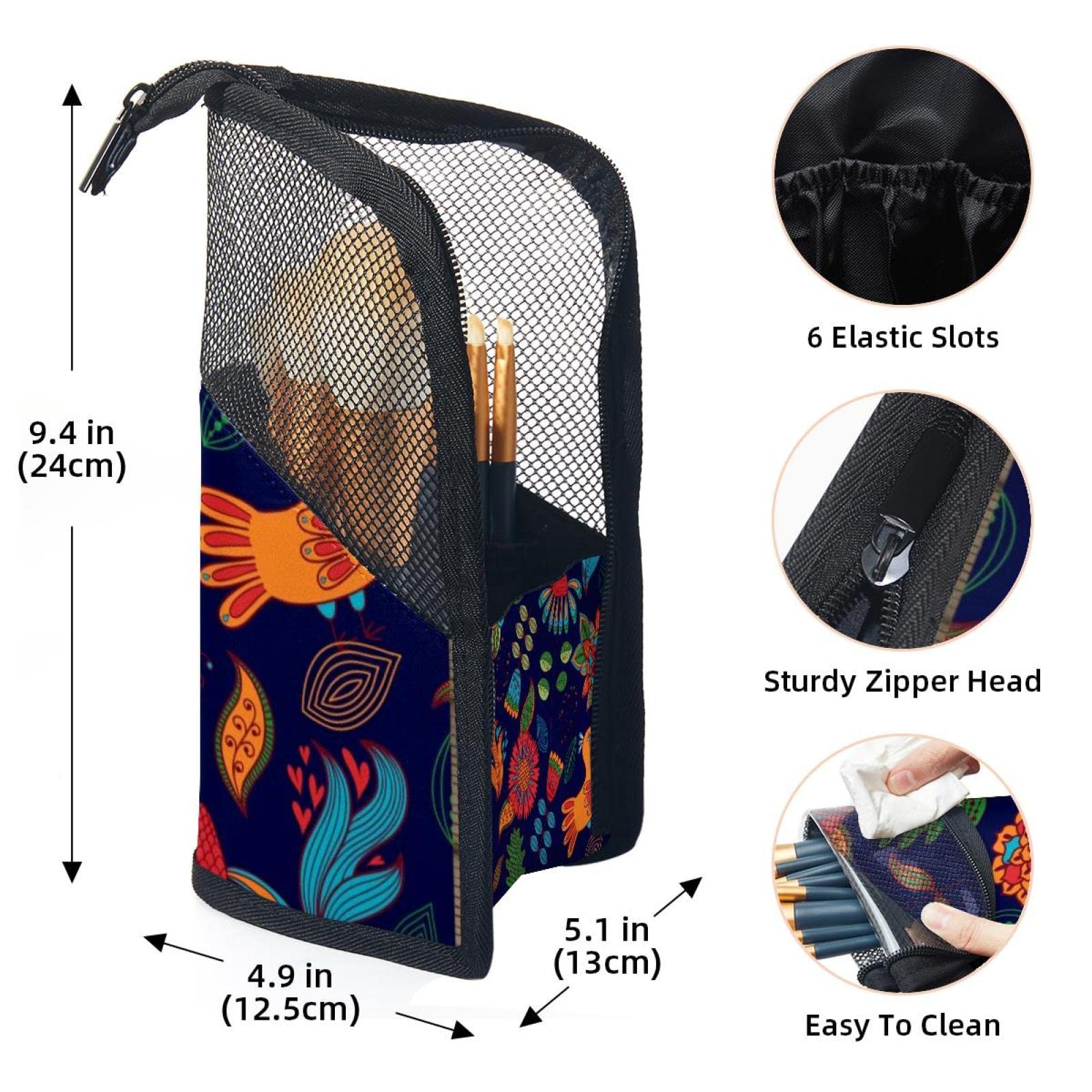Retro Birds Makeup Brush Organizer Bag with 12 Brushes - Portable Cosmetic Brush Holder Set for Travel, Wedding & Professional Makeup Artists