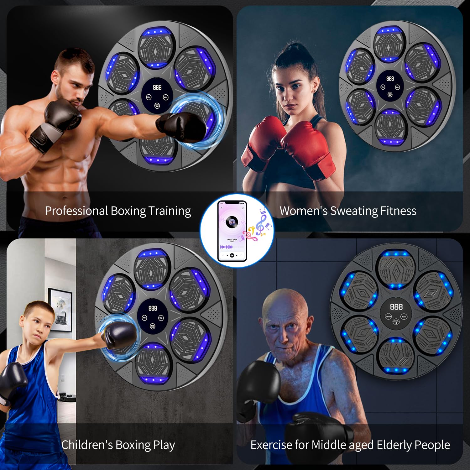 2025 Upgraded Smart Bluetooth Music Boxing Trainer with LED Display & Boxing Gloves - Wall Mounted Electronic Focus & Agility Training Equipment for Kids & Adults | Home Gym, Boxing Practice, Fitness Training