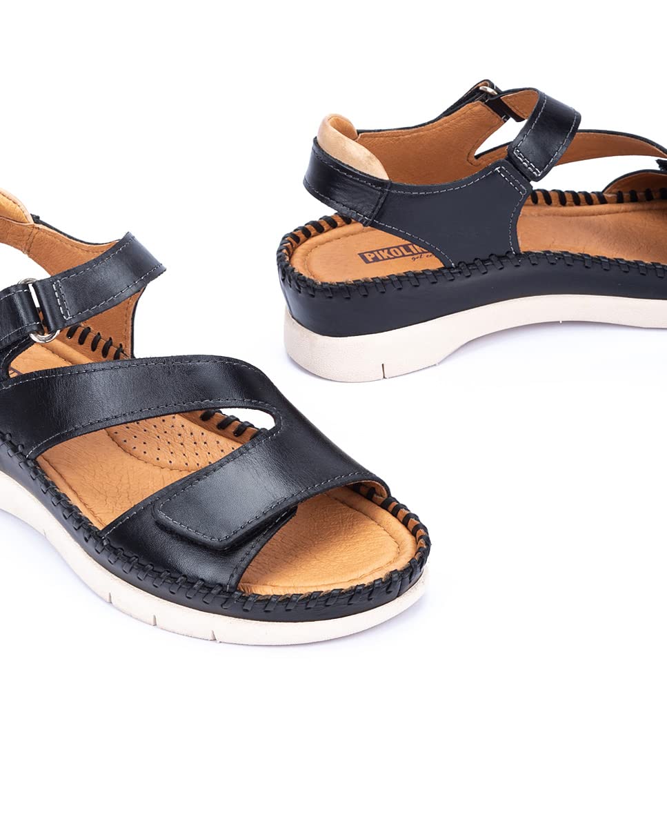 PIKOLINOS Women's Altea Leather Wedge Sandals - Comfortable Black Slip-On Shoes for Casual Outings & Summer Vacations