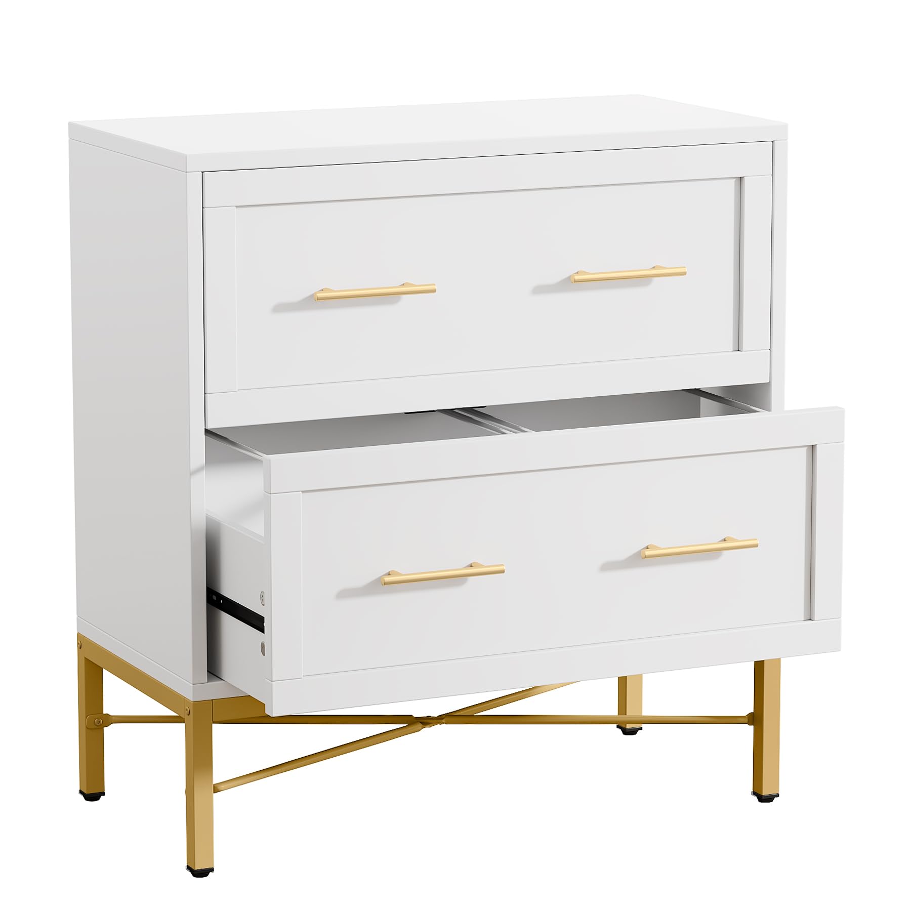 Tribesigns 2-Drawer White & Gold File Cabinet - Modern Lateral Filing Cabinet for Letter/Legal/A4 Documents - Wood Storage Cabinet with Printer Stand for Home & Office - Perfect for Organizing Files, Office Supplies & Workspace Essentials