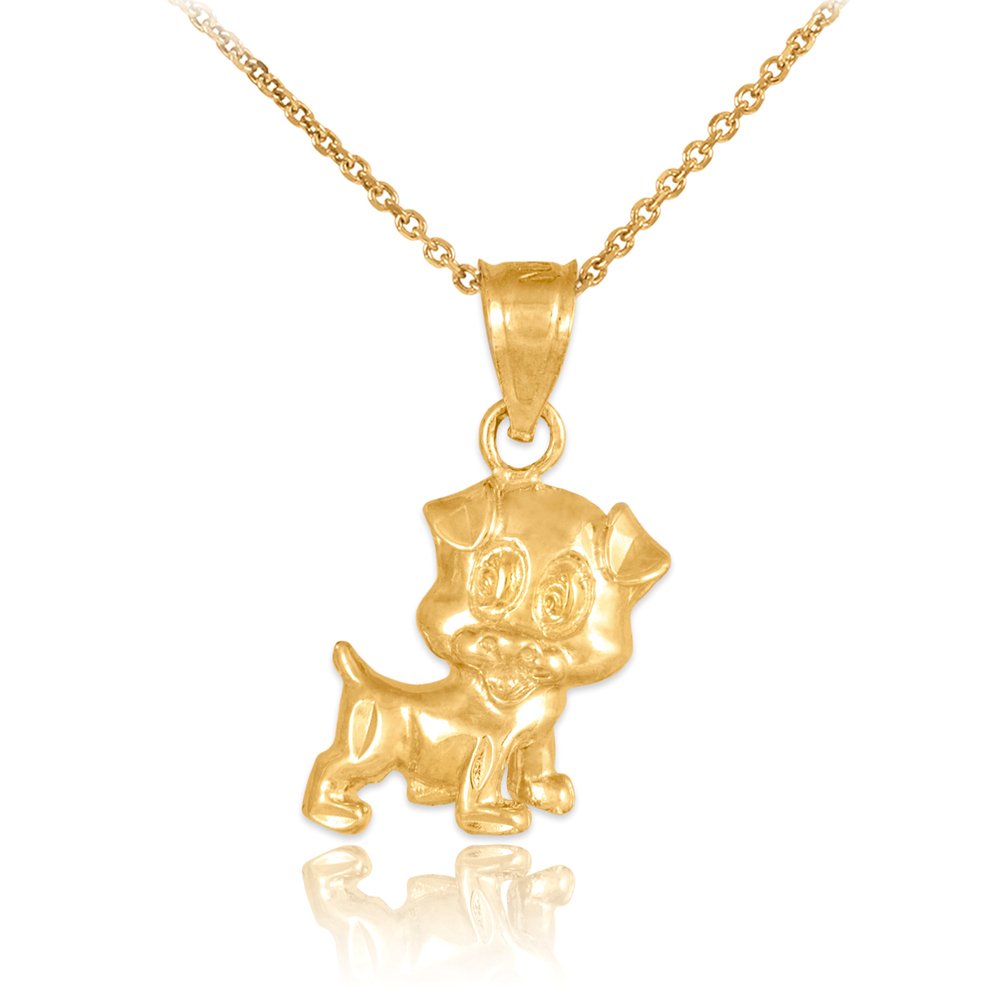 10K Yellow Gold Adorable Puppy Charm Pendant Necklace for Women - Perfect Gift for Dog Lovers, Valentine's Day & Birthday