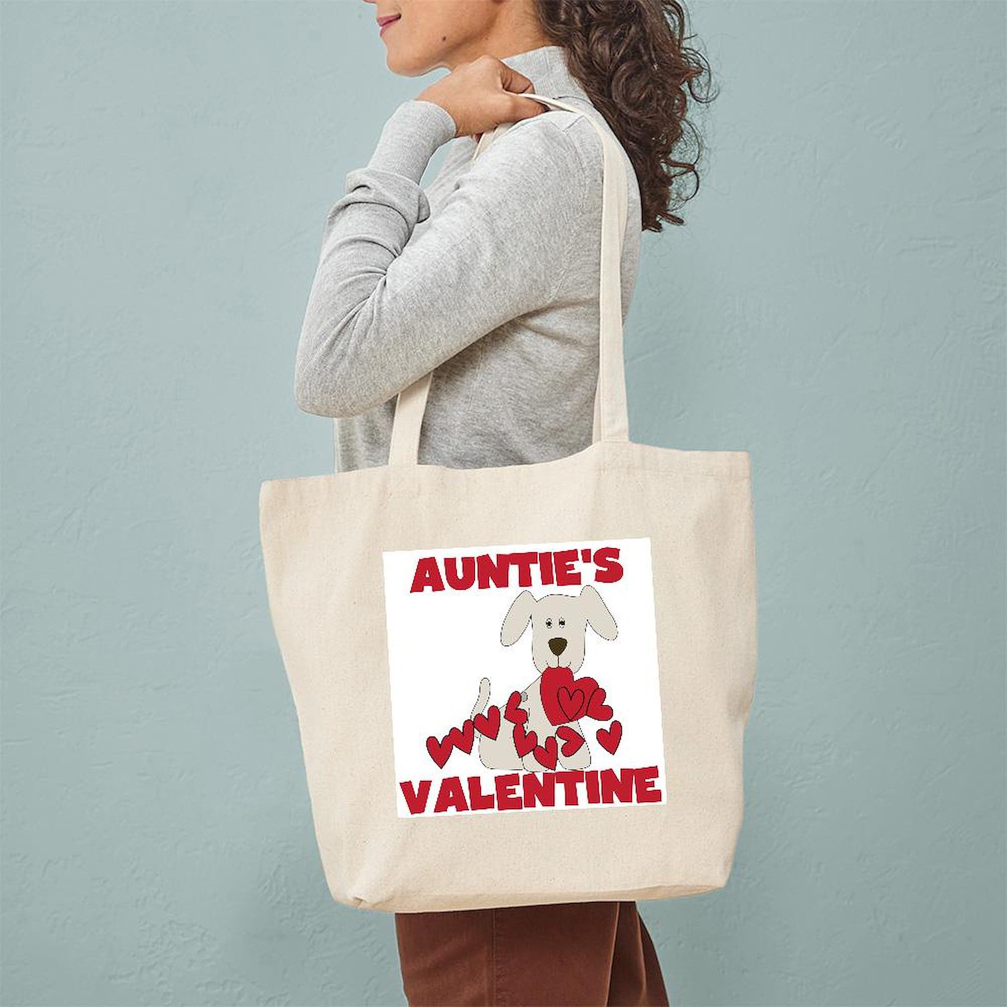 Dog Auntie's Valentine Tote Bag - Natural Canvas Reusable Shopping Bag for Women | Perfect for Groceries, Beach Trips & Valentine's Day Gifts