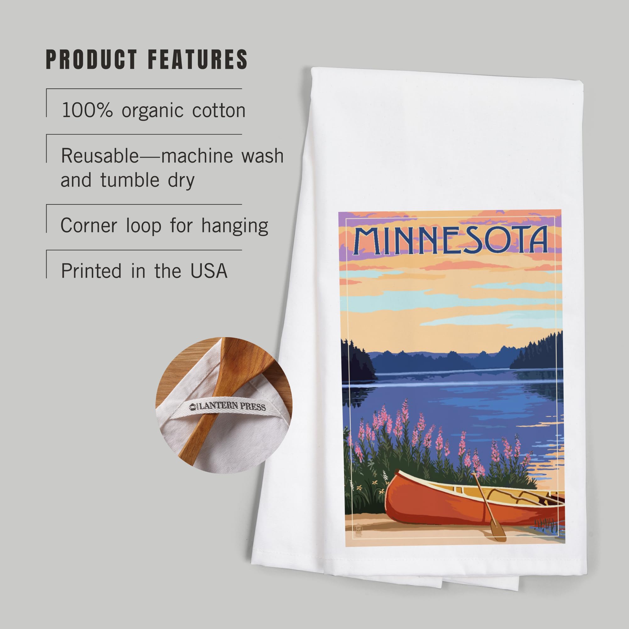 Minnesota Canoe and Lake Design 100% Cotton Tea Towel - Decorative Hand Towel for Kitchen, Bathroom, and Home Decor - Perfect for Gifts, Dish Drying, and Farmhouse Style Decor