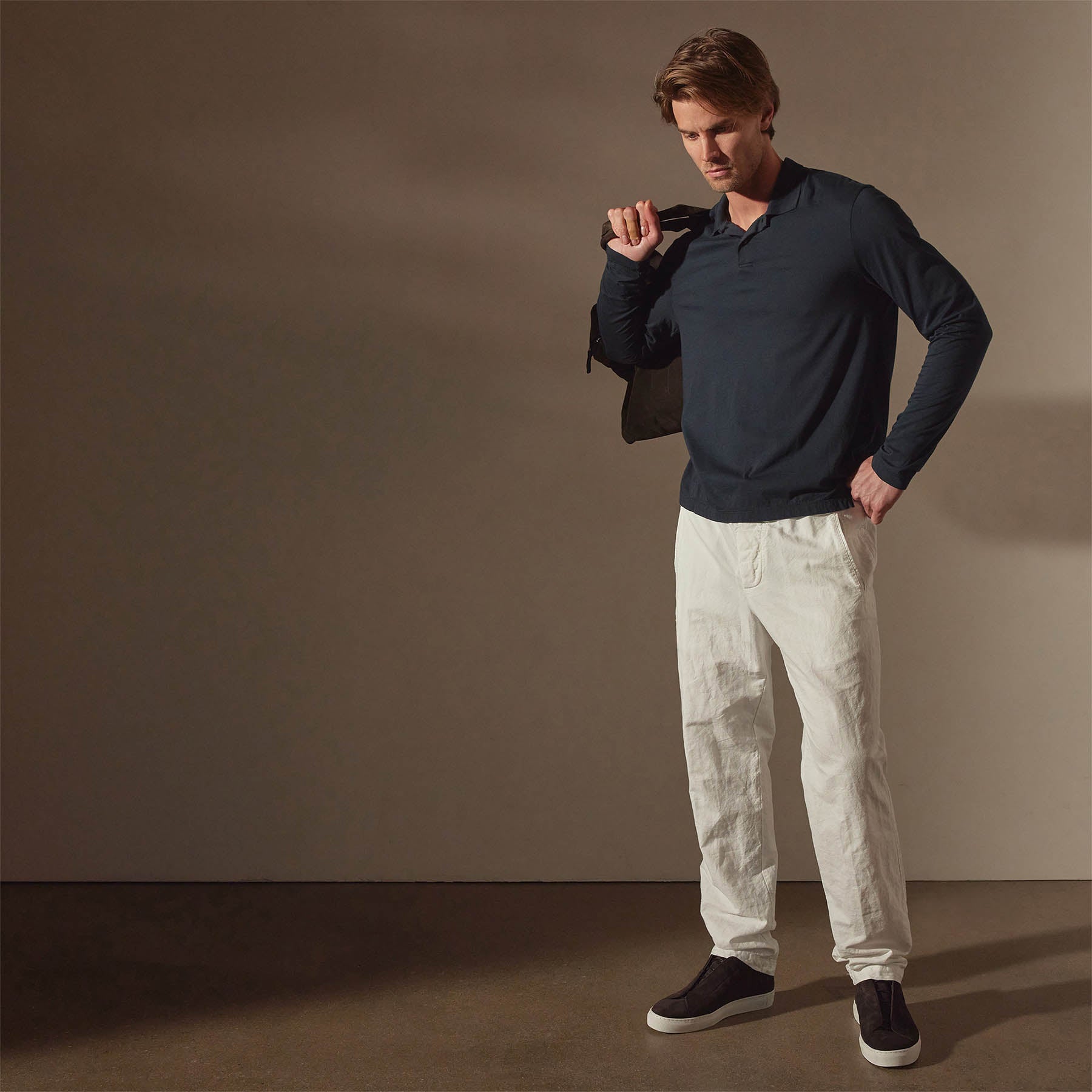 Premium Luxe Lotus Jersey Long Sleeve Polo Shirt for Men - Soft French Navy Cotton Blend - Perfect for Golf, Business Casual & Everyday Wear
