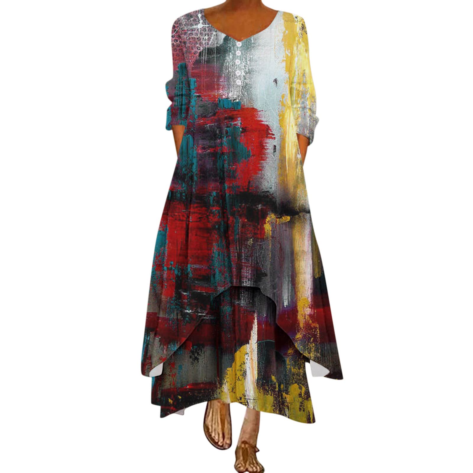 Elegant Vintage Floral Long Dress for Women - Wedding Guest, Cocktail Party, Summer & Fall Occasions | Perfect for Bridal Showers, Garden Parties & Formal Events