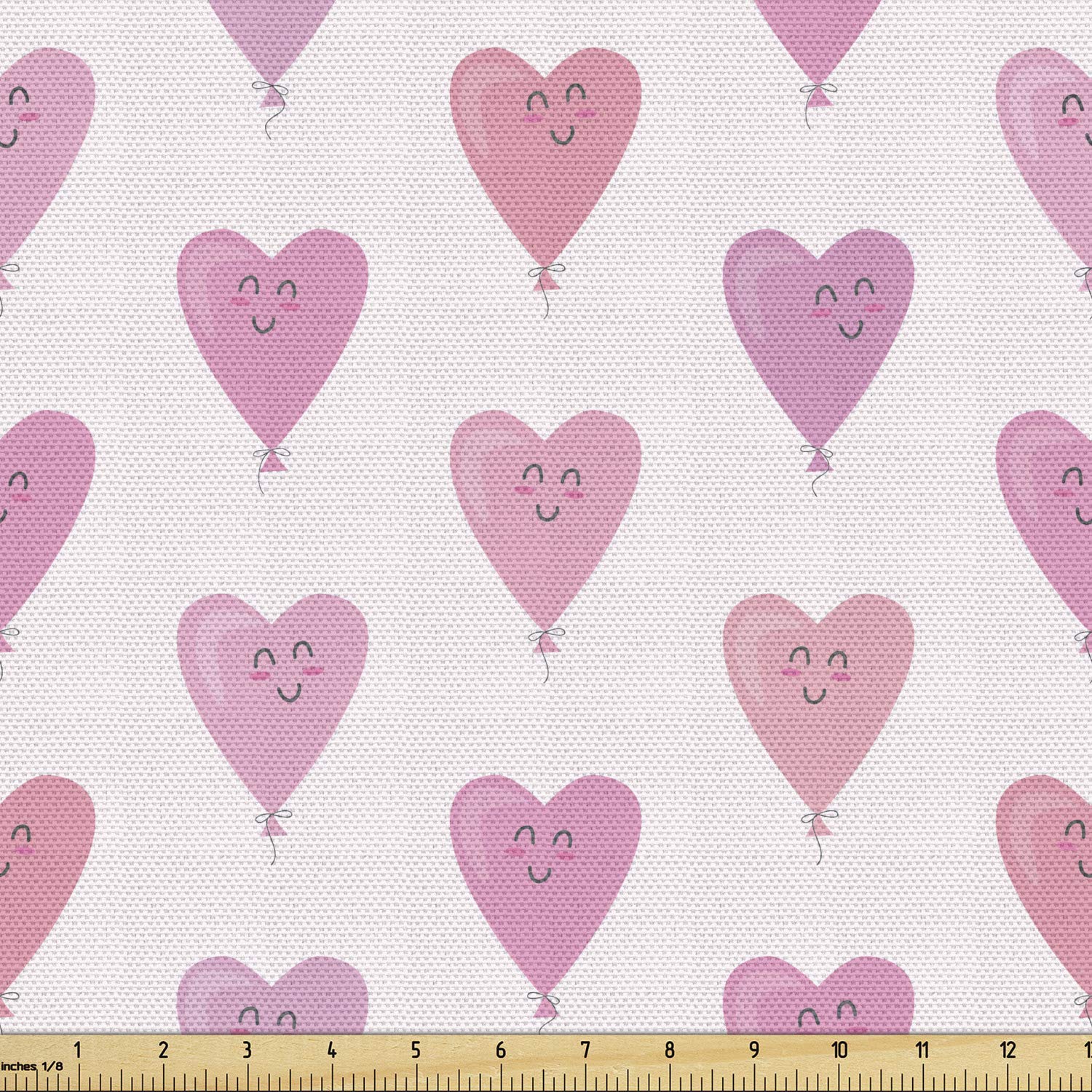 Ambesonne Romantic Fabric by The Yard - Valentine's Day Heart Balloons Print Decorative Fabric for Upholstery, Home Decor, DIY Crafts (10 Yards, Pink & White) - Perfect for Bedding, Curtains, Tablecloths and Party Decorations