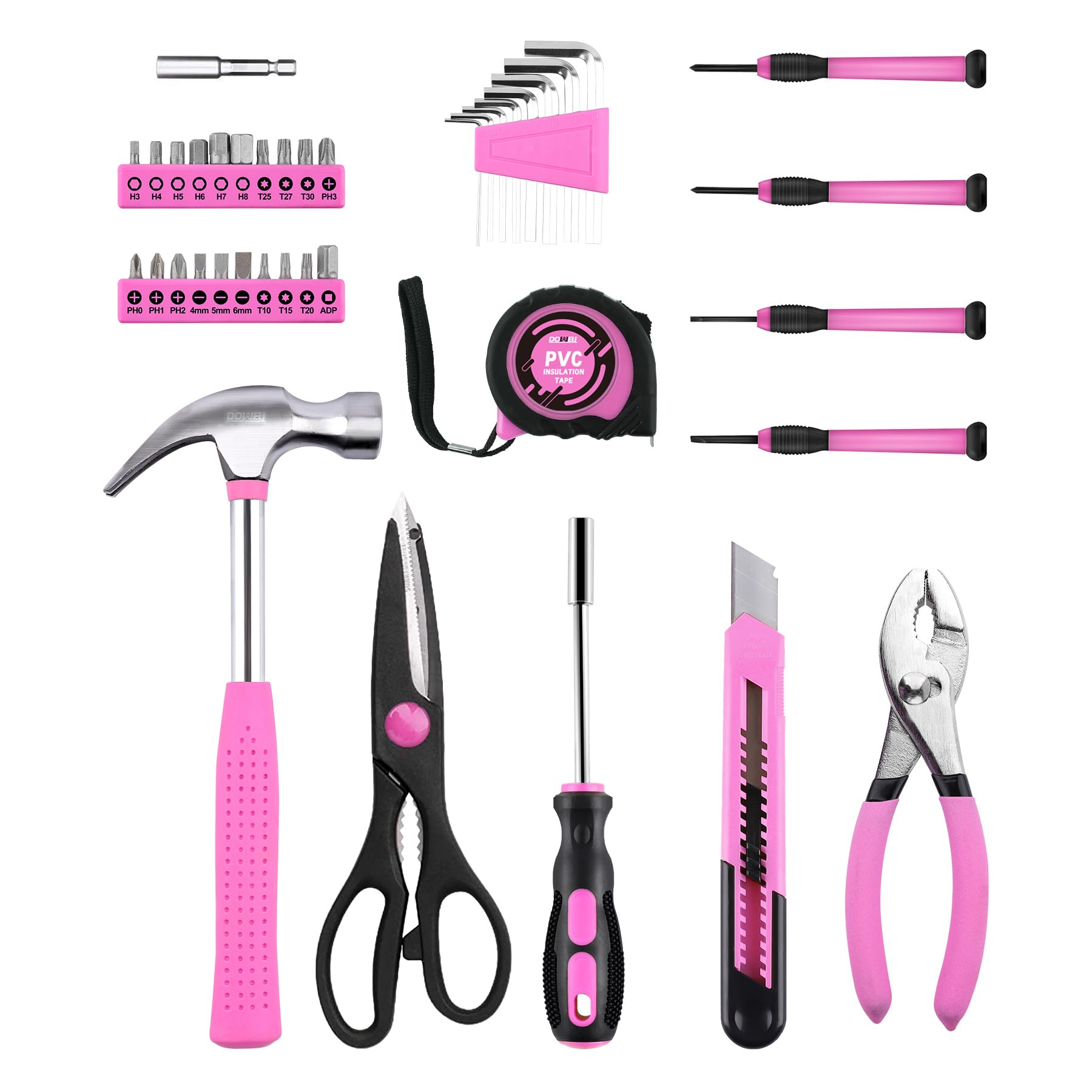 DOWELL 40-Piece Pink Home Tool Kit with Plastic Storage Case - General Household Hand Tool Set for Women | Perfect for DIY Projects, Home Repairs & Small Fixes
