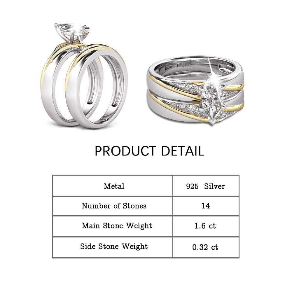 Jeulia 925 Sterling Silver Wedding & Engagement Rings for Women - 1.6ct Primary Stone + 0.32ct Side Stone Bridal Set, Anniversary Promise Ring - Perfect for Proposals, Weddings & Special Occasions