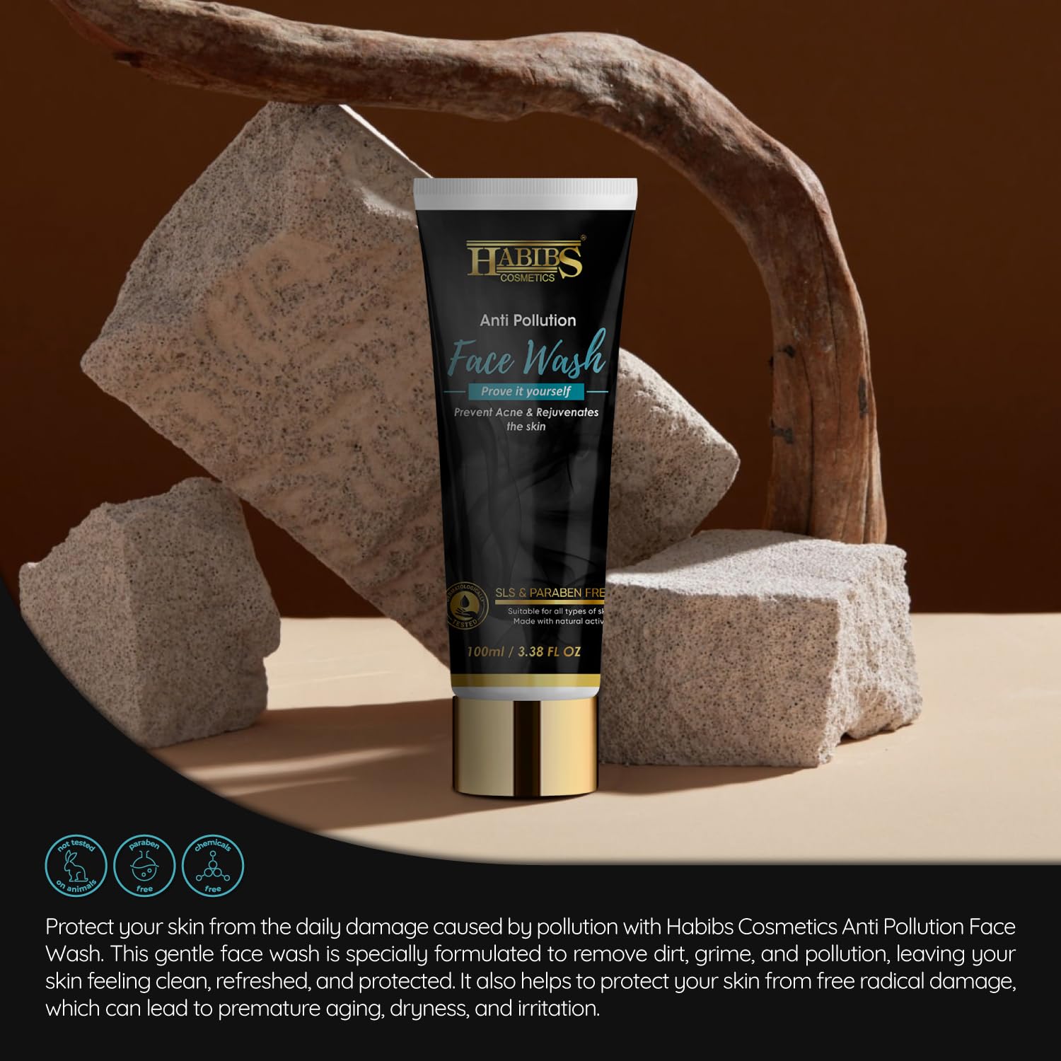 Habibs Anti-Pollution Face Wash - Deep Pore Cleanser for Oily Skin, Detoxifying & Purifying Formula with Oil Control (100ml) | Fresh & Glowing Skin Care for Daily Use at Home or Travel