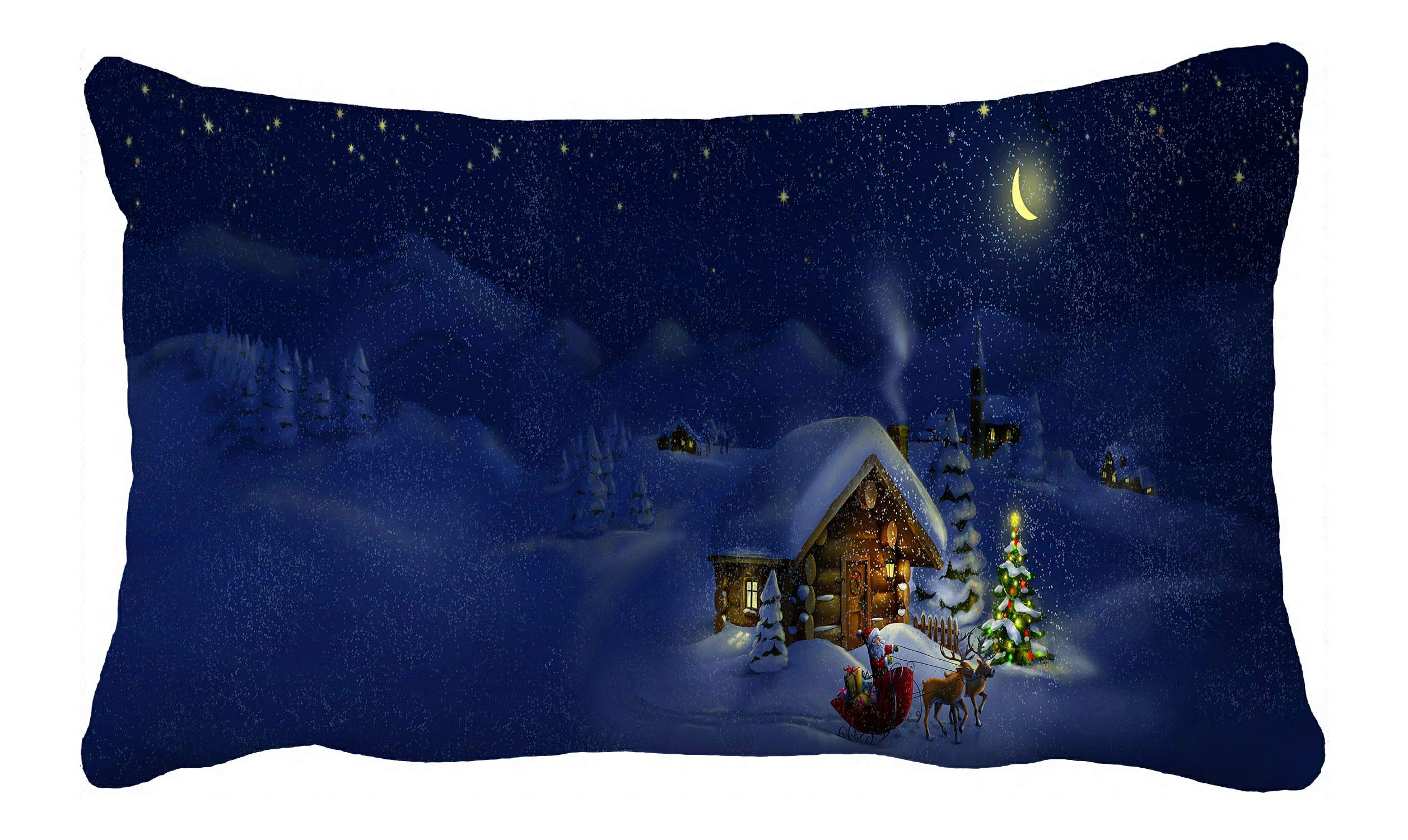 Santa Claus Deer Log Cabin Christmas Tree Pillow Cover - 20x30 Inch Reversible Holiday Decorative Pillowcase for Couch, Bed, Sofa - Perfect for Christmas Home Decor, Living Room & Seasonal Festive Accents