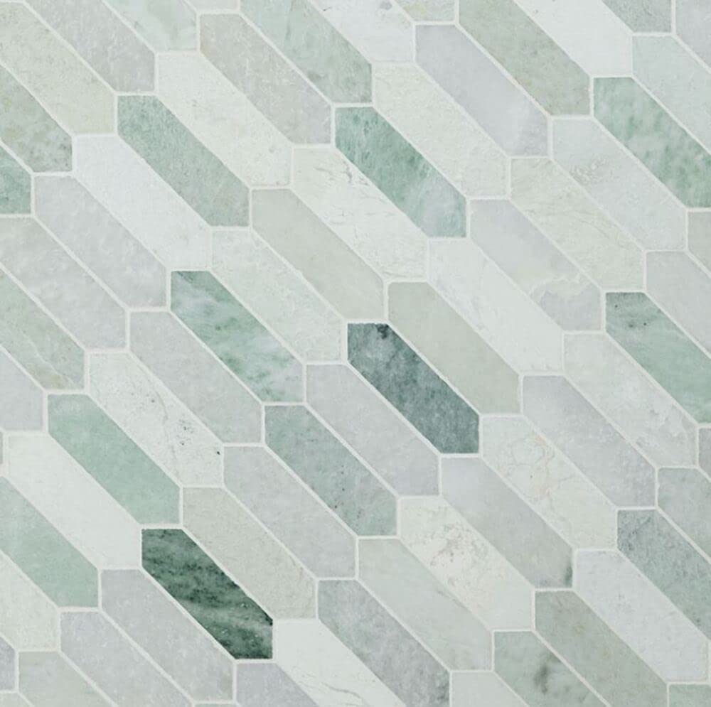 Premium Ming Green Long Picket Pattern Marble Mosaic Tile - Polished Finish for Floor & Wall - 5 Sheet Pack (4.85 Sqft) - Perfect for Kitchen Backsplash, Accent Walls, Bathroom Decor & Modern Interior Design