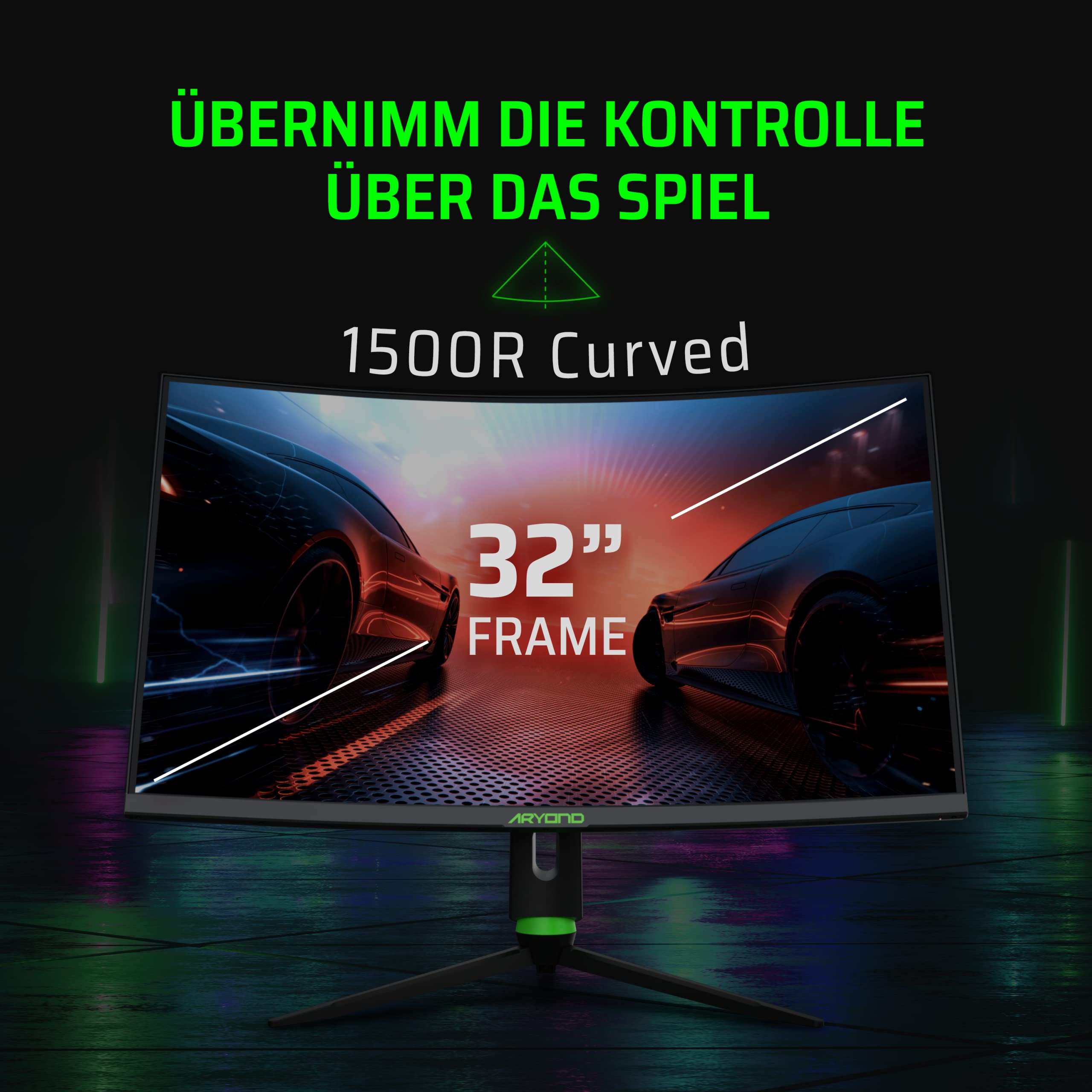 Aryond A32 V1.3 32-Inch Curved Gaming Monitor | 165Hz QHD (2560x1440) 1ms Response | HDR10, FreeSync & G-Sync Compatible | 119.9% sRGB | Built-in Speakers | Perfect for Competitive Gaming & Immersive Entertainment
