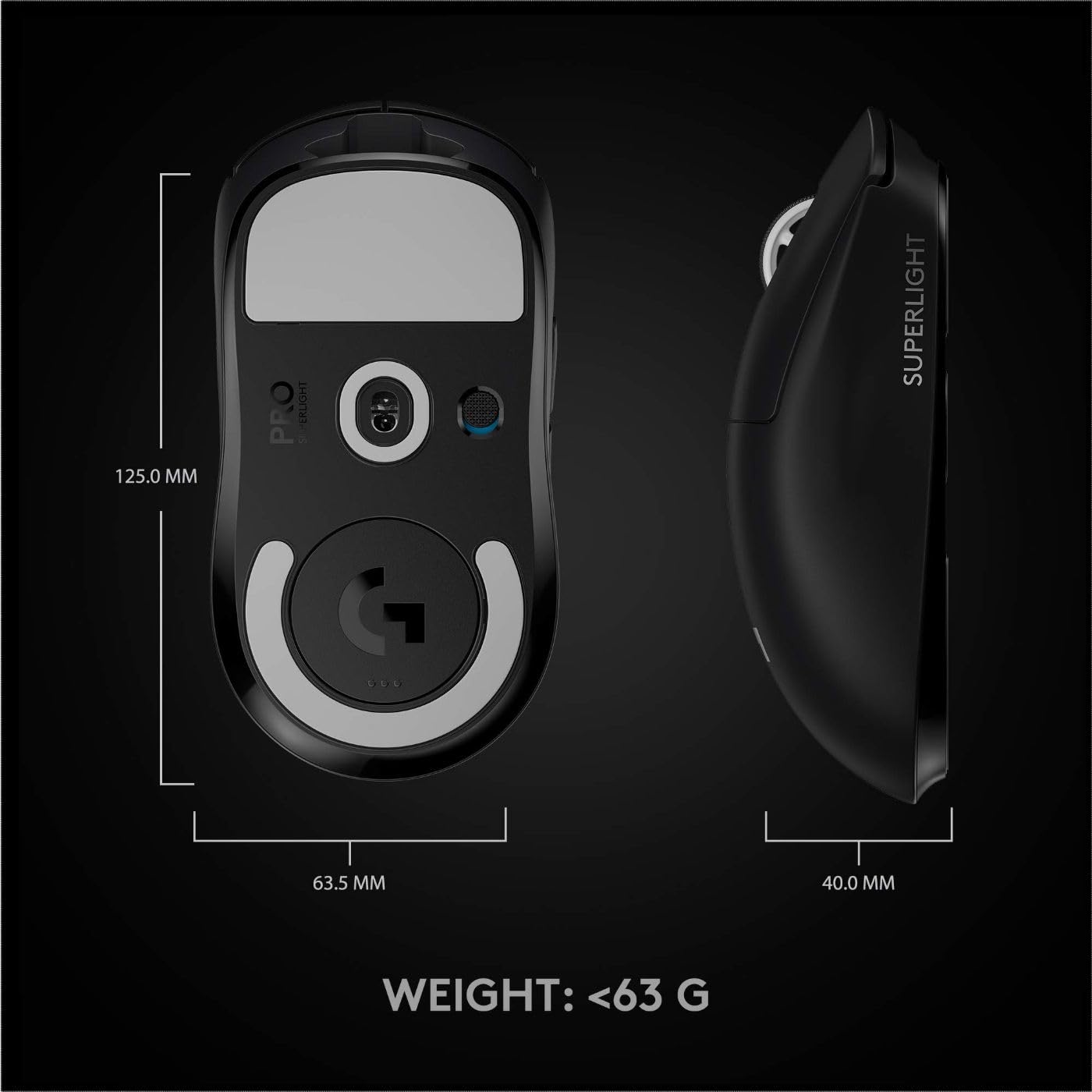 Logitech G PRO X SUPERLIGHT Wireless Gaming Mouse - Ultra-Lightweight 63g Design, HERO 25K Sensor with 25,600 DPI, 5 Programmable Buttons, 70-Hour Battery Life - Compatible with PC & Mac (Black) | Perfect for Esports, FPS, and Competitive Gaming