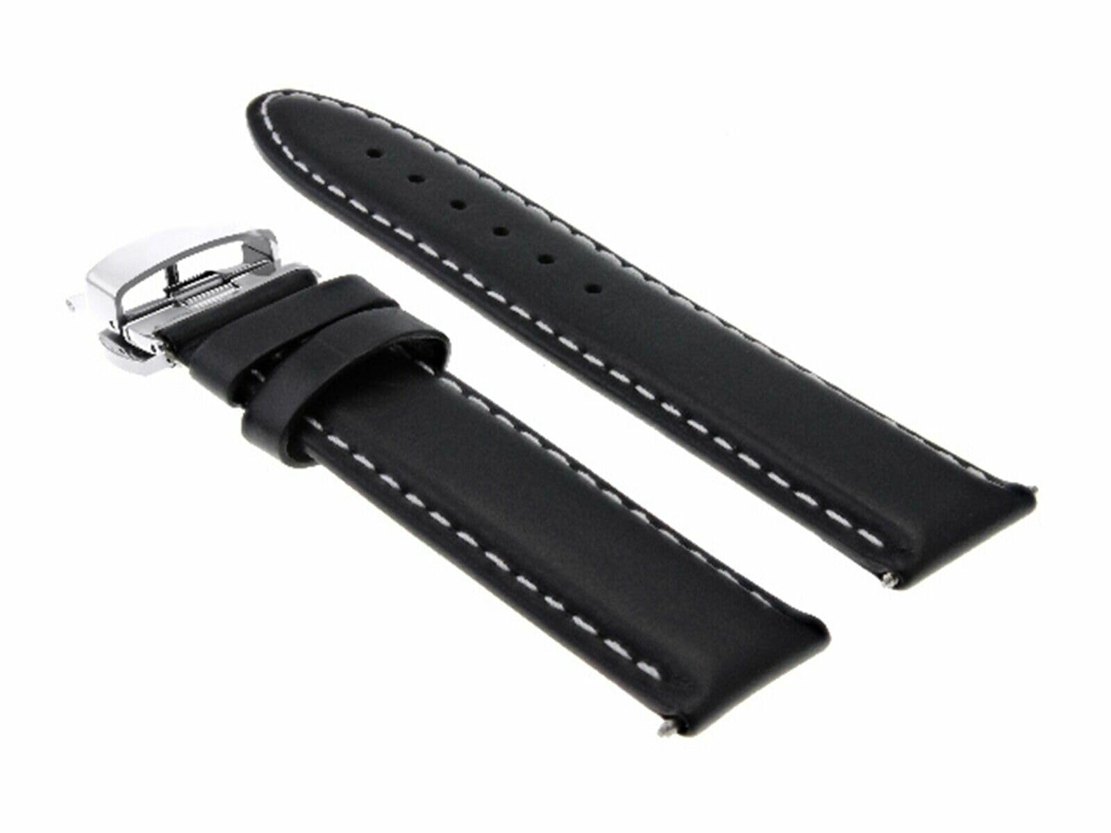20mm Smooth Leather Watch Band Strap for Baume & Mercier Capeland & Classima Chrono - Premium Black Replacement Watch Strap for Men & Women - Perfect for Business, Casual & Formal Occasions