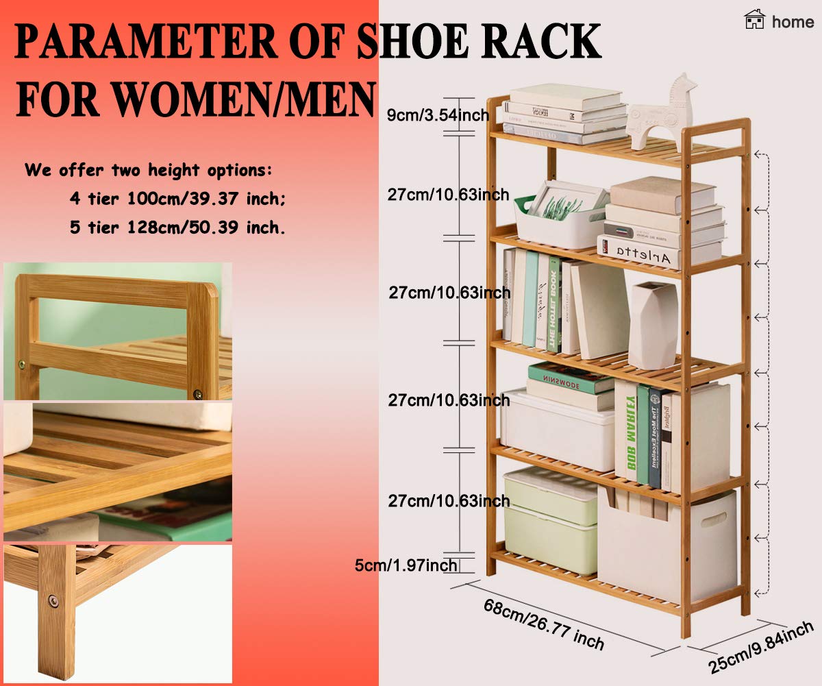 5 Tier Shoe Rack Organizer - Adjustable Wooden Boot Shelf for Women & Men - Bamboo Entryway Shoe Storage (Holds 16-20 Pairs) - Easy Assembly DIY Shoe Organizer for Closet, Bedroom & Hallway