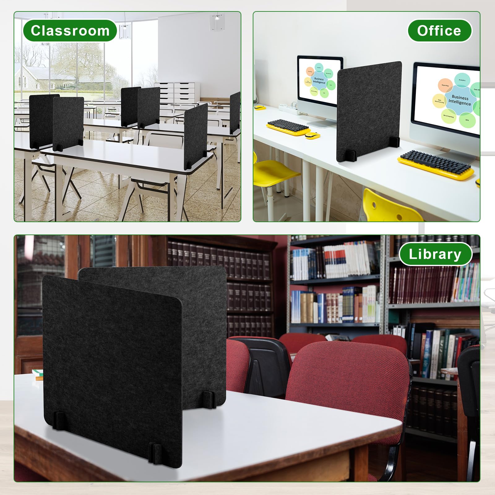 Kisston 6 Pack Acoustic Desk Dividers 24x24 Inches - Freestanding Office Privacy Panels for Noise Reduction & Visual Distraction Control - Ideal for Students, Reception Areas & Open Workspaces (Dark Gray)