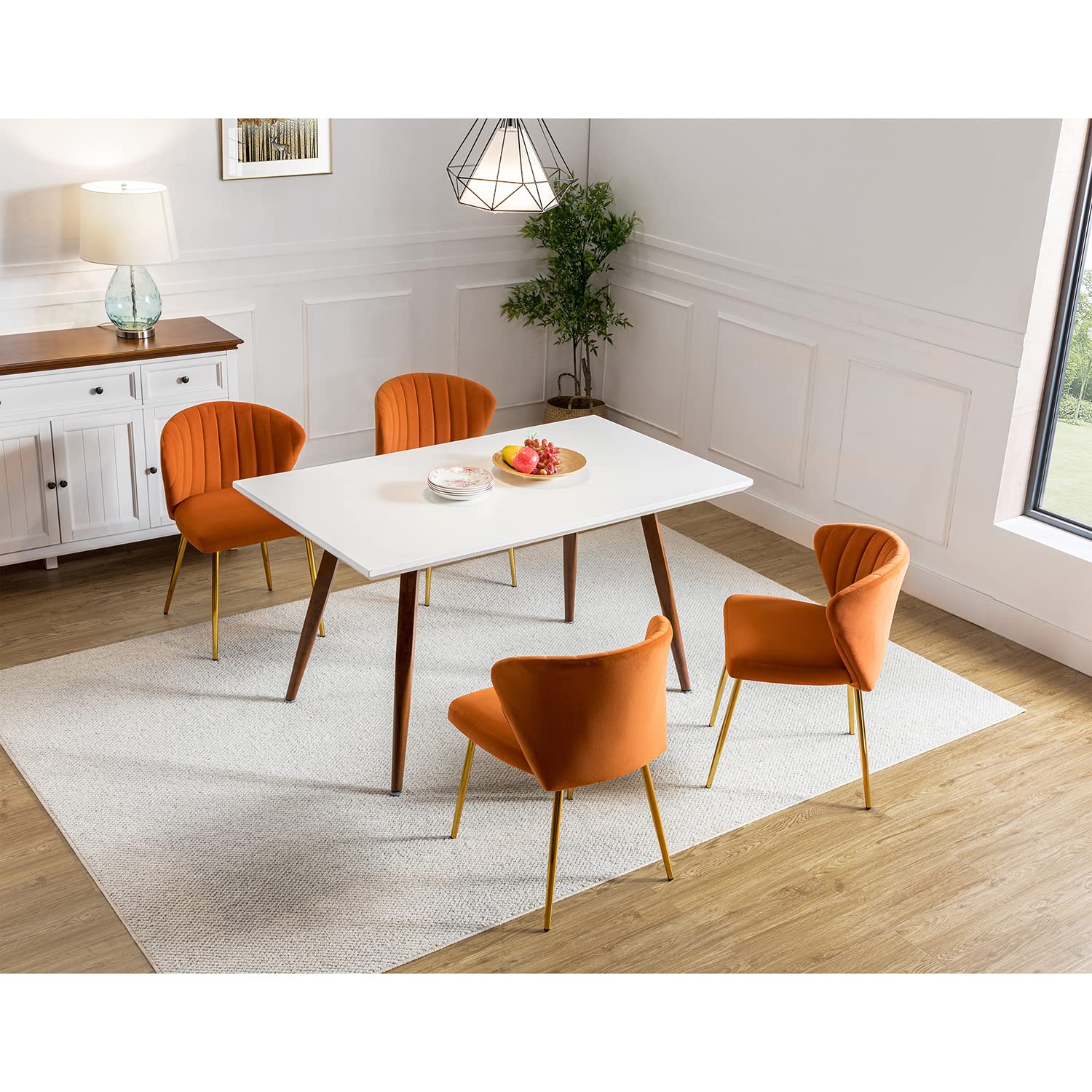 Modern Velvet Dining Room Chairs with Golden Metal Legs - Upholstered Tufted Back Accent Chair for Kitchen, Vanity, Patio & Beauty Room (Orange, 1-Pack) - Perfect for Small Spaces, Home Decor & Cozy Seating