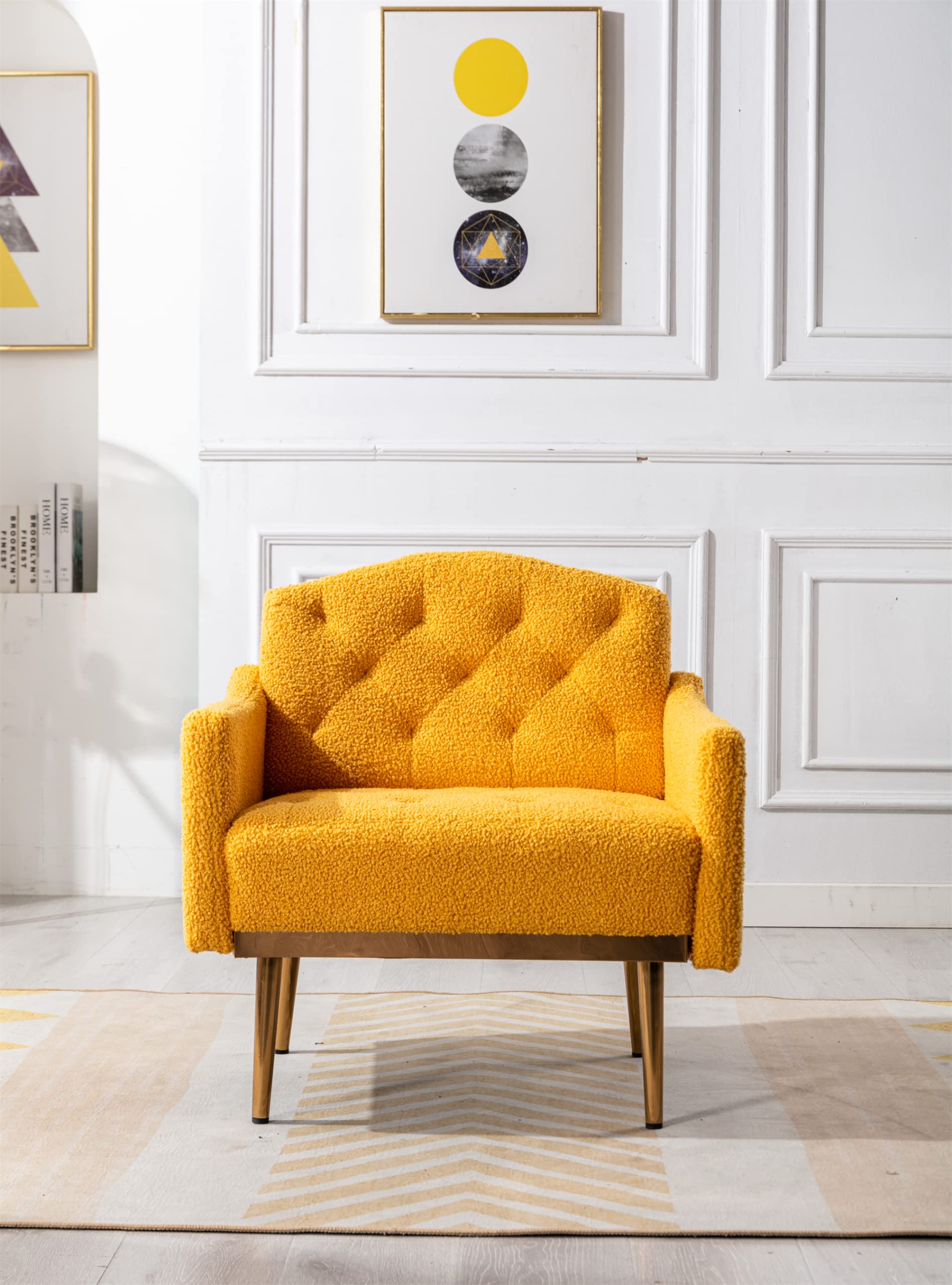 Modern Accent Chair - Upholstered Armchair & Club Lounge Chair for Living Room, Studio, Reading Nook | Teddy Mustard Fabric | Cozy Seating for Home Office, Bedroom & Fitting Rooms
