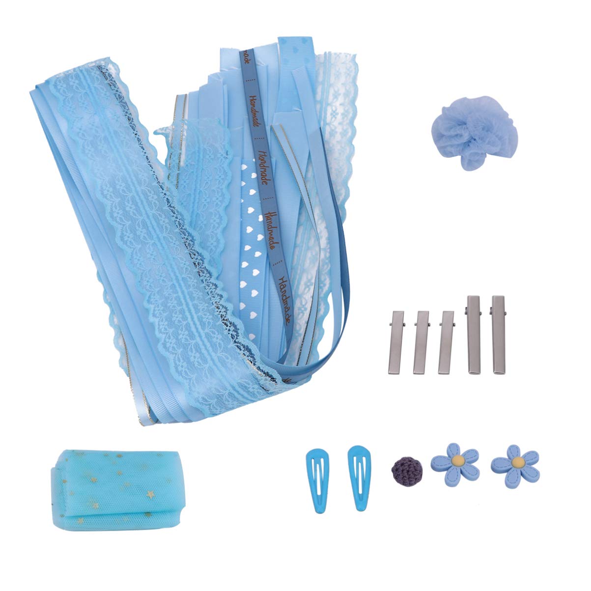 EXCLUZO 22-Piece Grosgrain Ribbon Lace Fabric Trim Set - DIY Hair Bows, Clips, Hairpins & Bobby Pins for Girls - Perfect for Birthday Parties, Weddings & Crafting