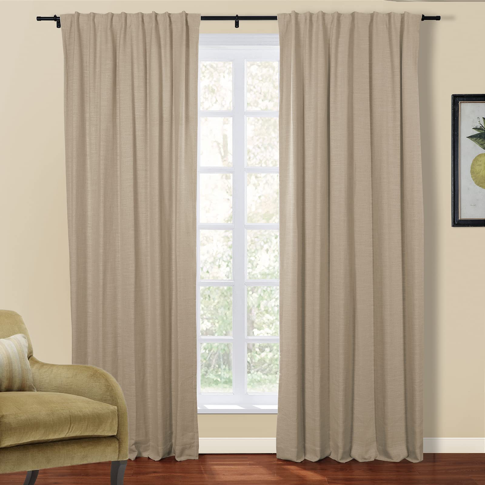 Drapifytex 4-in-1 Flax Color Faux Linen Blackout Curtains - 64