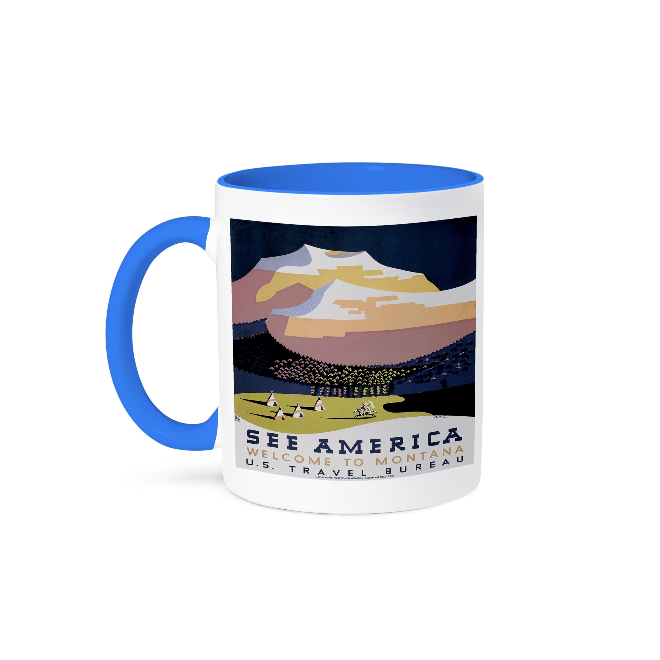 11oz Funny Coffee Mug with Vintage WPA Poster Design - See America Welcome to Montana US Travel Bureau & Mountain BLN Collection - Perfect Gift for Coffee Lovers & Office Use