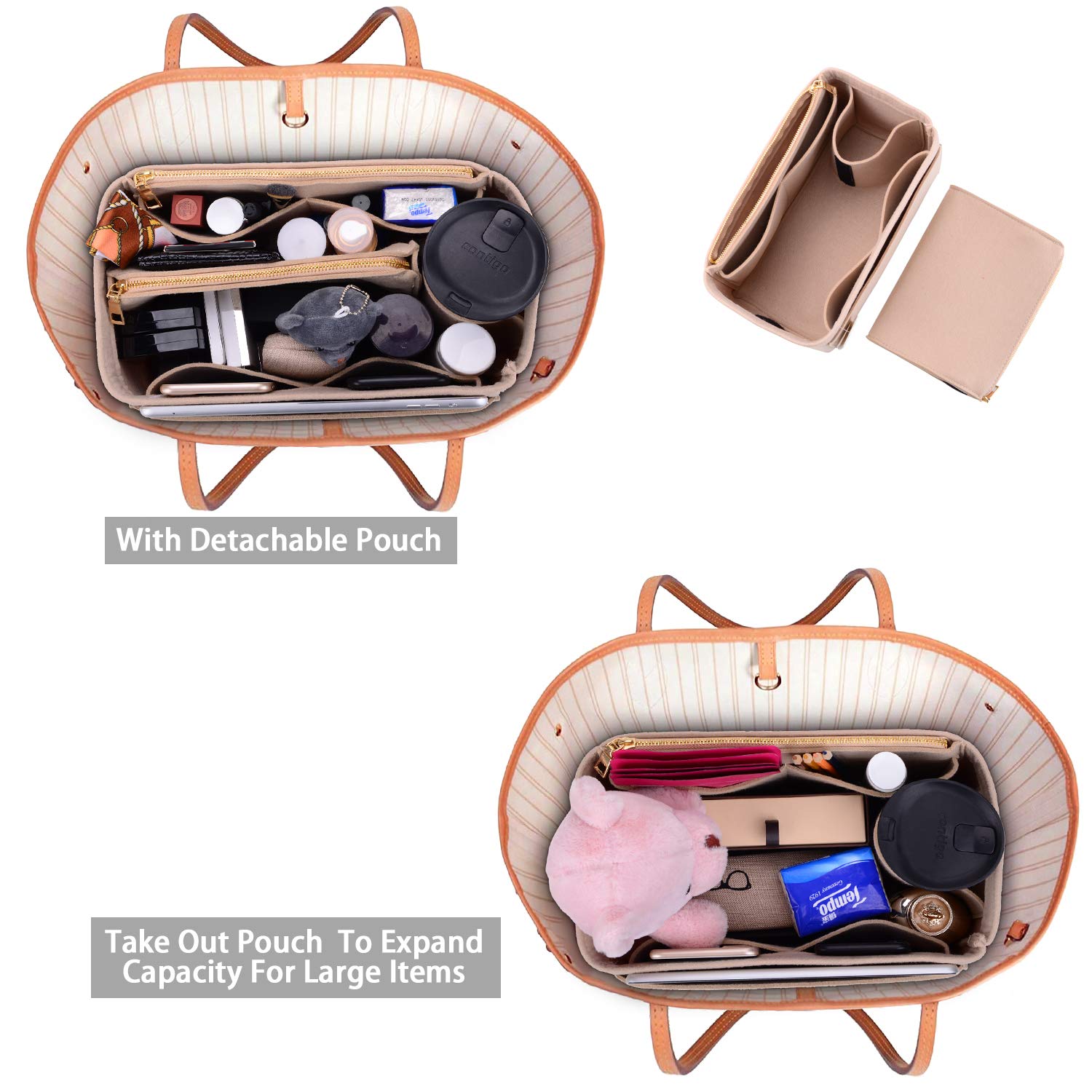 ZTUJO Felt Purse Organizer Insert for Louis Vuitton Speedy, Neverfull, Graceful & Tote Bags - Handbag Shaper & Storage Solution for Travel, Work & Daily Use