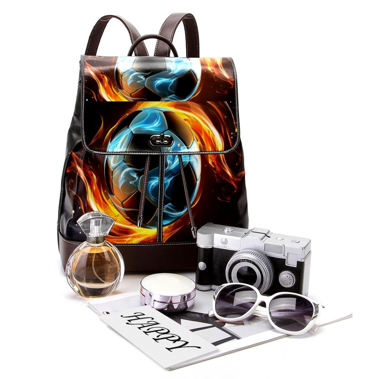 Best Travel Backpack for Men & Women - Durable Flaming Football Design Backpack for Hiking, Camping & Daily Commute