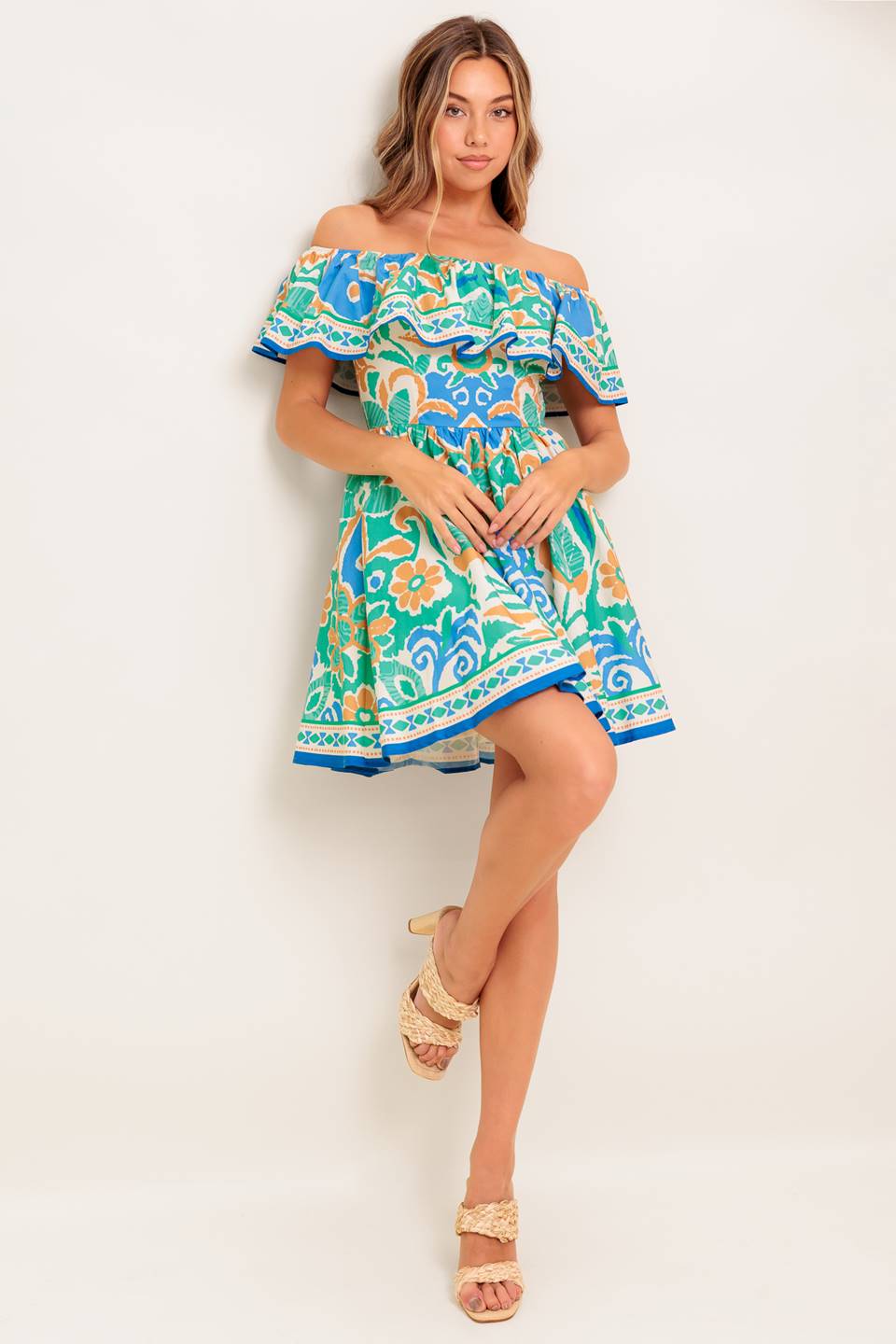 Cambria Mini Dress in Sage & Blue - Women's Casual Summer Dress for Beach, Party & Date Night