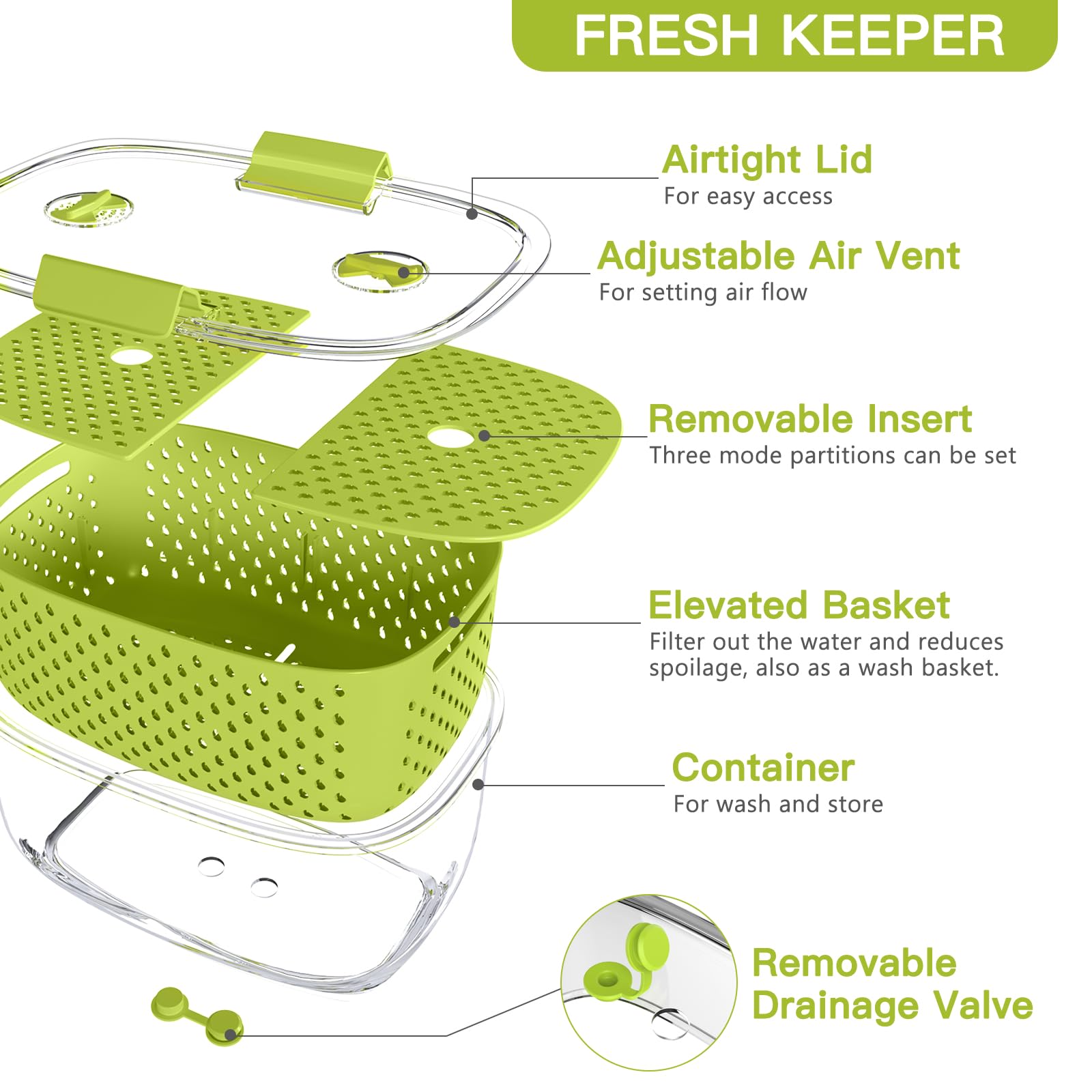 LUXEAR 3-Piece BPA-Free Fresh Produce Storage Containers Set - Fridge Organizer for Fruits, Vegetables, and Salads | Perfect for Meal Prep, Kitchen Organization & Healthy Food Preservation