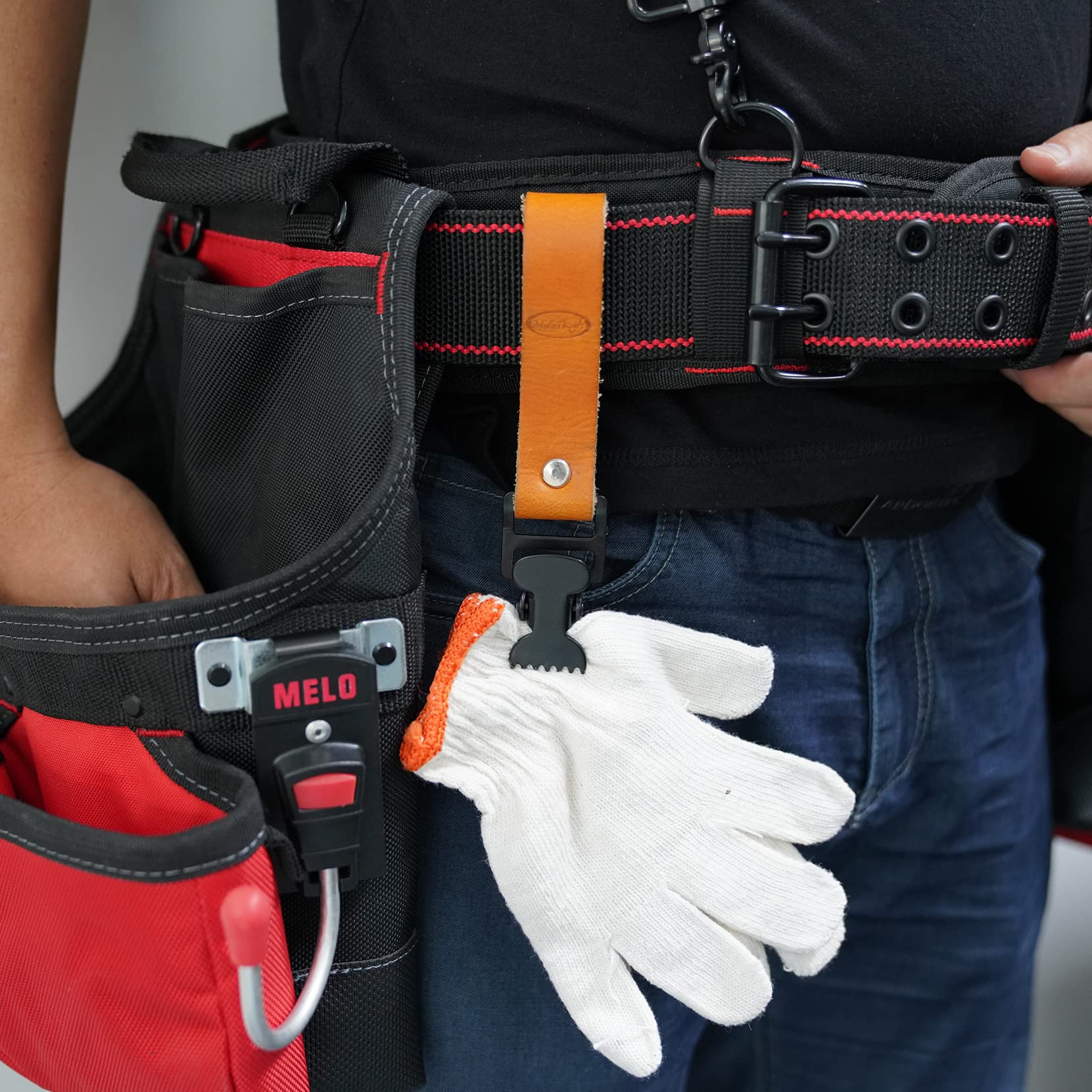 Premium MELOTOUGH Leather Glove Clip - Heavy Duty Glove Holder for Work Belt | Secure Glove Organizer for Construction, Gardening & Outdoor Activities
