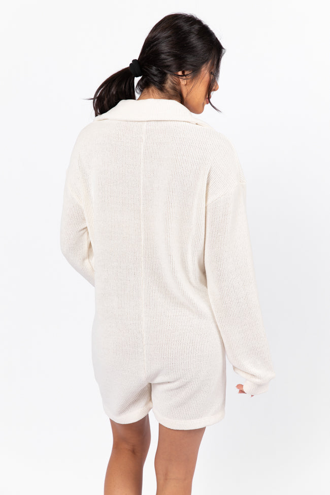 Now Or Never Cream Chenile Button Front Romper for Women - Soft & Comfortable Jumpsuit - Perfect for Casual Outings, Beach Cover-Ups & Summer Vacations - FINAL SALE
