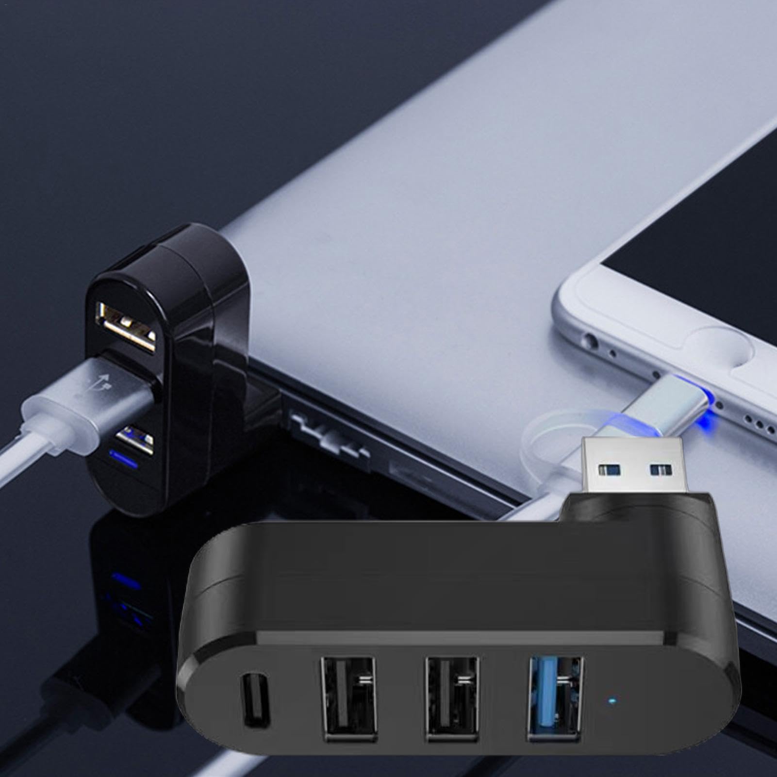 4-Port USB 3.0 Hub Rotatable - High Speed USB Splitter Expander Adapter for Laptop, PC, MacBook, Car, Office & Home Use | Kuehssn Multi-Port USB Station